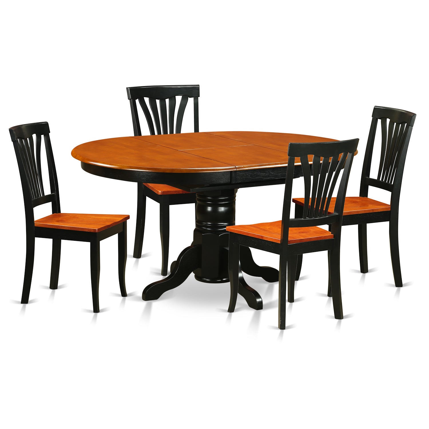 AVON5-BLK-W 5 Pc Dining room set-Oval Table with Leaf and 4 Dining Chairs