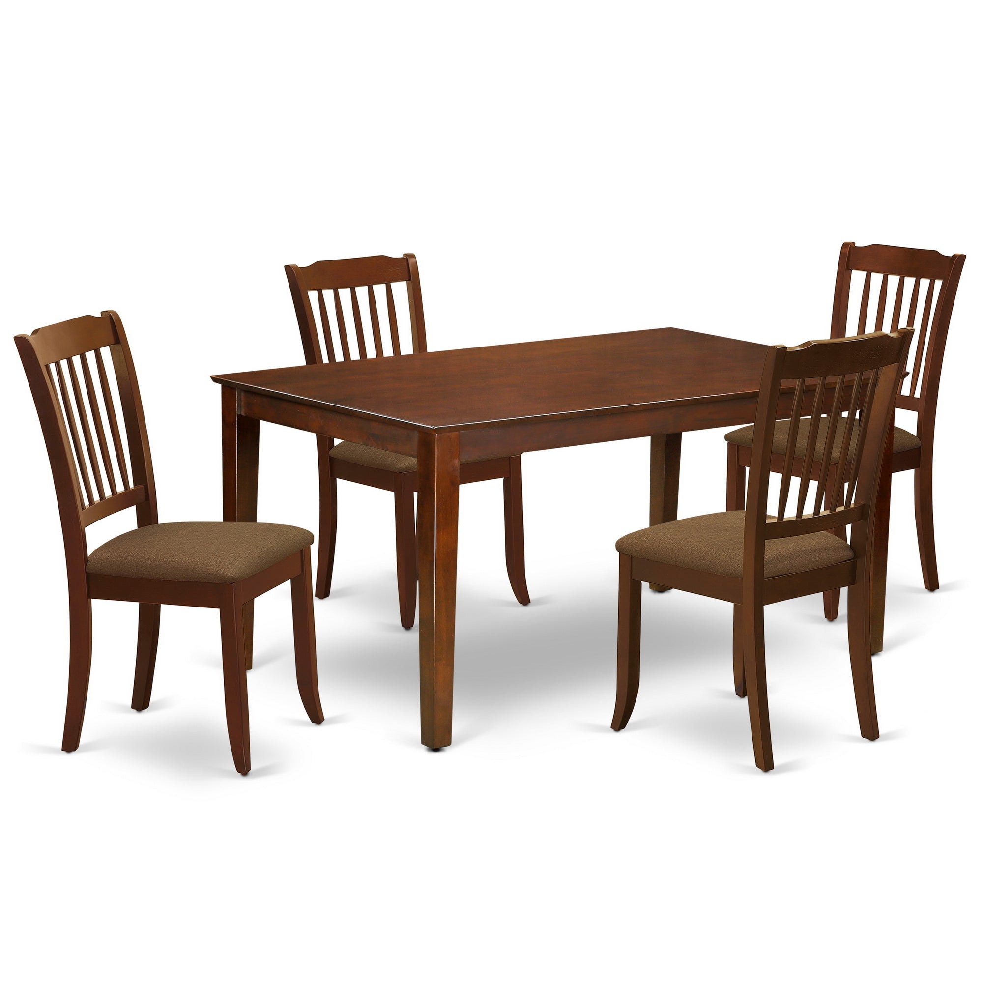 CADA5-MAH-C 5Pc Dining Set Includes a Rectangle Dinette Table and Four Vertical Slatted Microfiber Seat Kitchen Chairs, Mahogany Finish