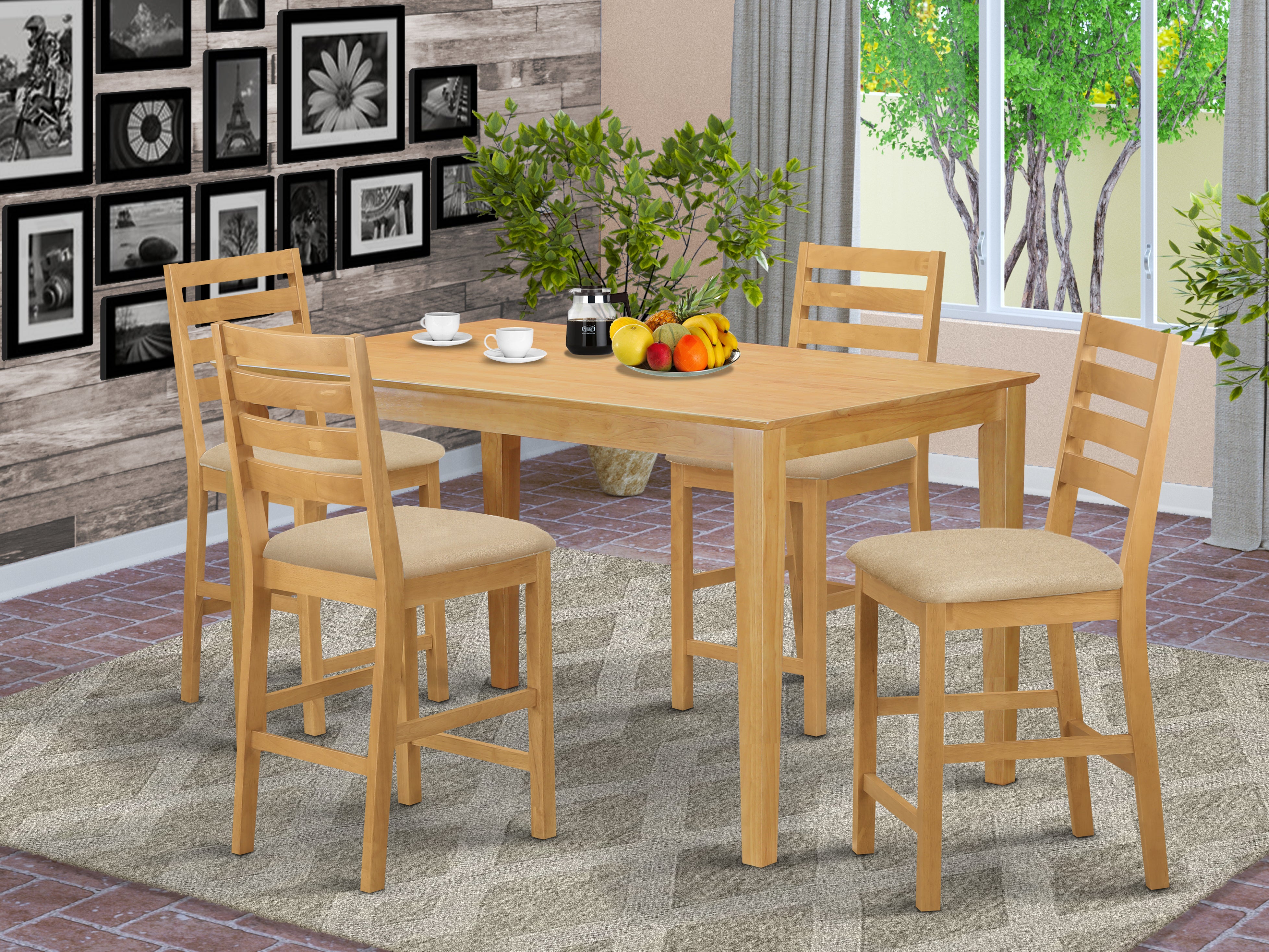 CACF5H-OAK-C 5 Pc counter height Table and chair set-pub Table and 4 counter height stool