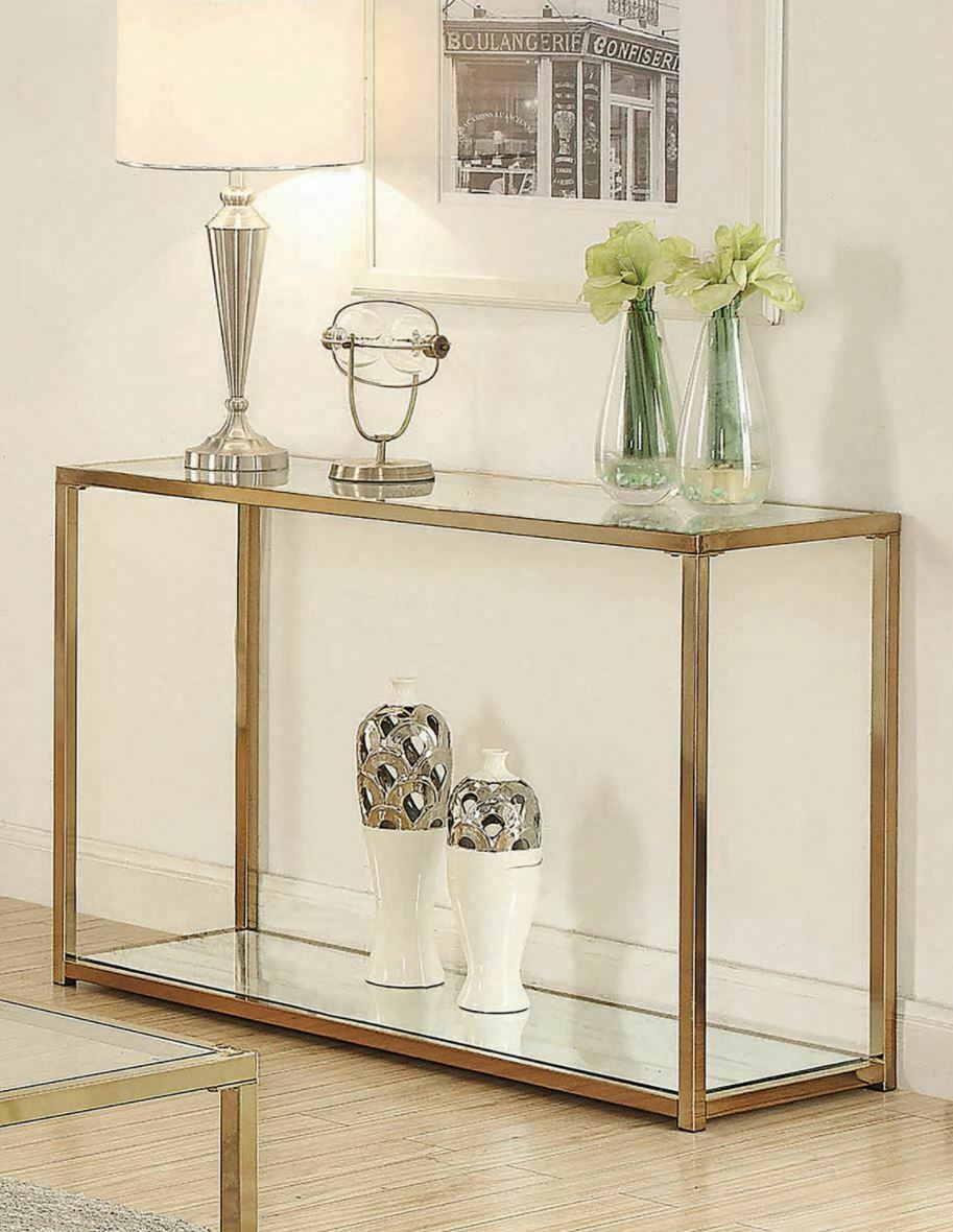 Modern Sofa Table With Mirror Shelf Chocolate Chrome