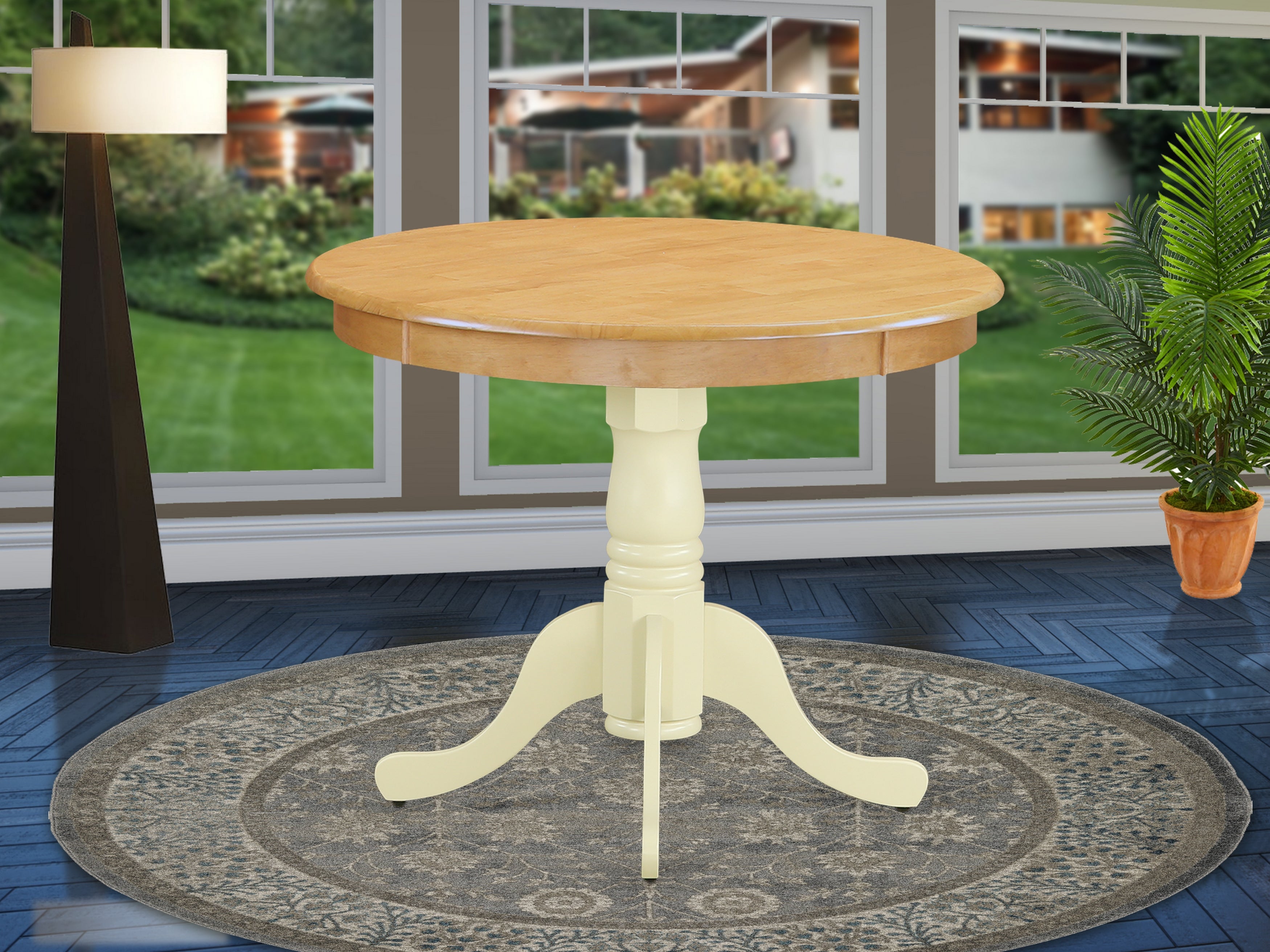 ANT-OMK-TP Antique Table 36" Round in Oak and Buttermilk Finish