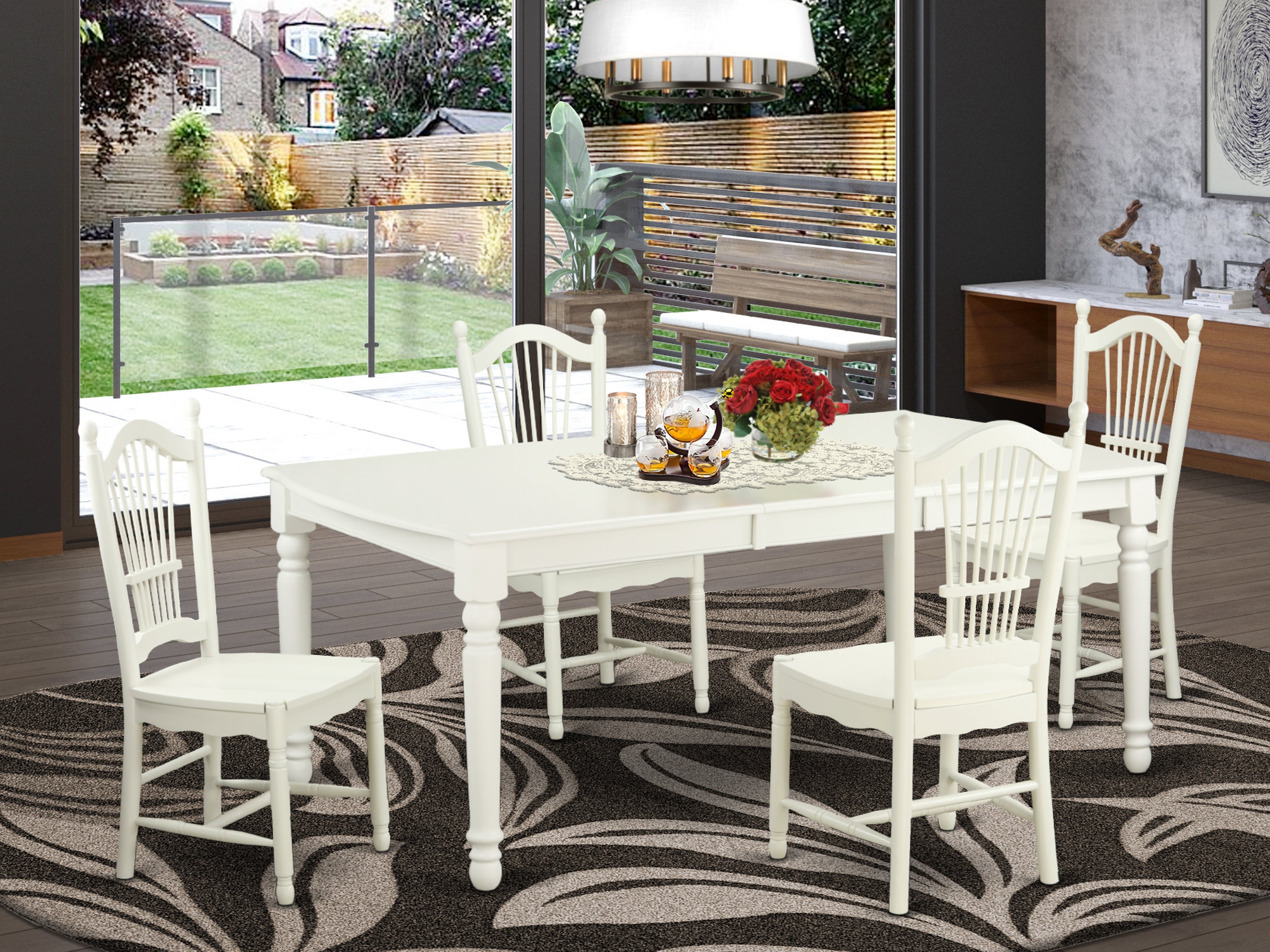 DOVE5-LWH-W 5 Pc dinette Table set -Kitchen dinette Table and 4 Kitchen Dining Chairs