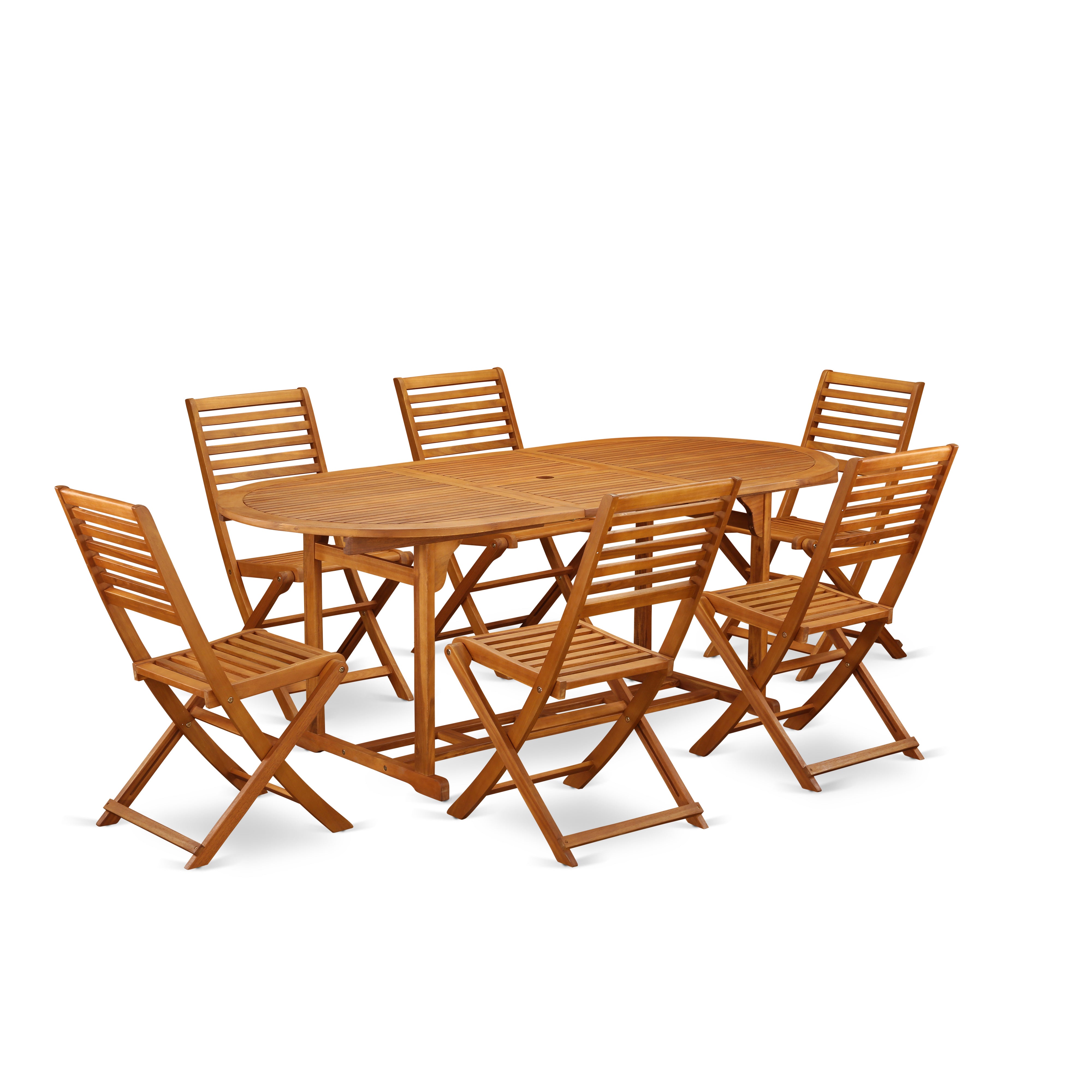 BSBS7CWNA This 7 Piece Acacia Wooden Outdoor-Furniture patio Dining Sets provides you one Outdoor-Furniture table and Six chairs