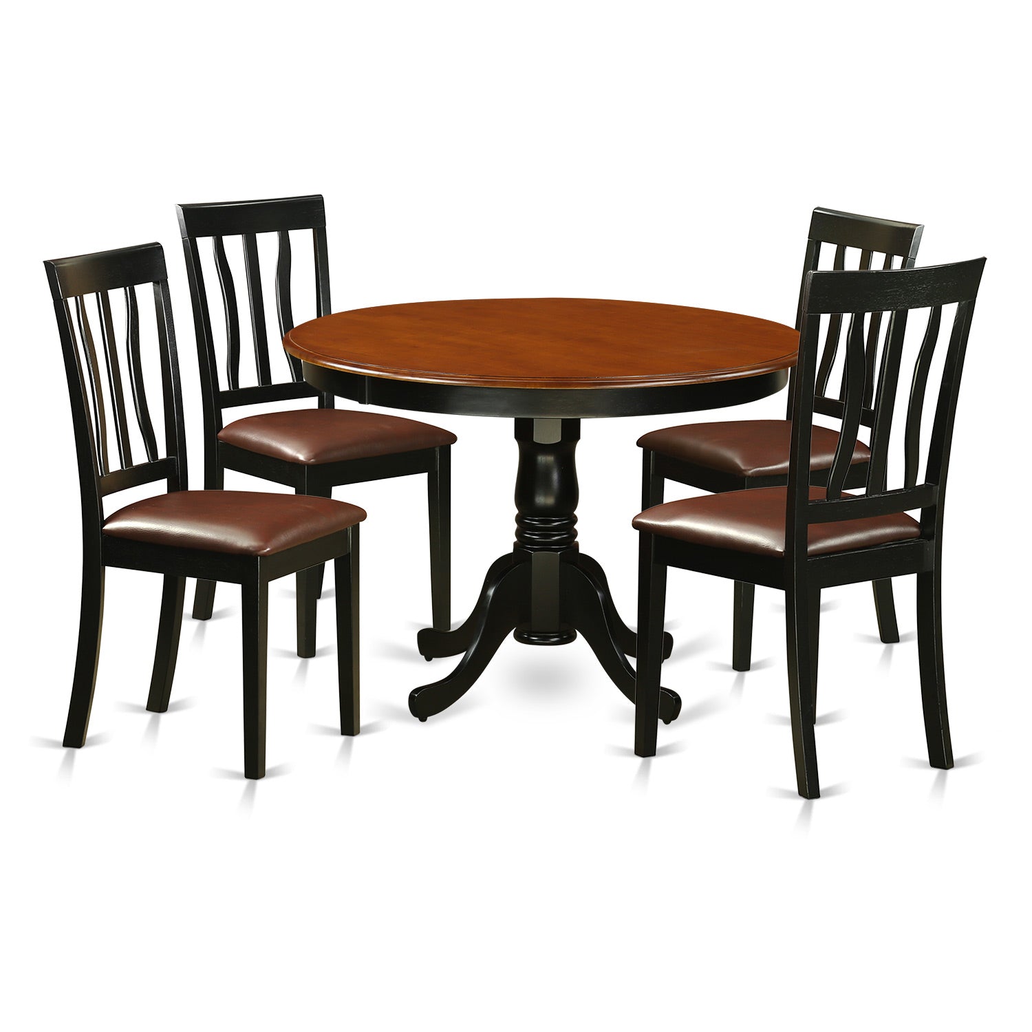 HLAN5-BCH-LC 5 Pc set with a Round Dinette Table and 4 Leather Dinette Chairs in Black