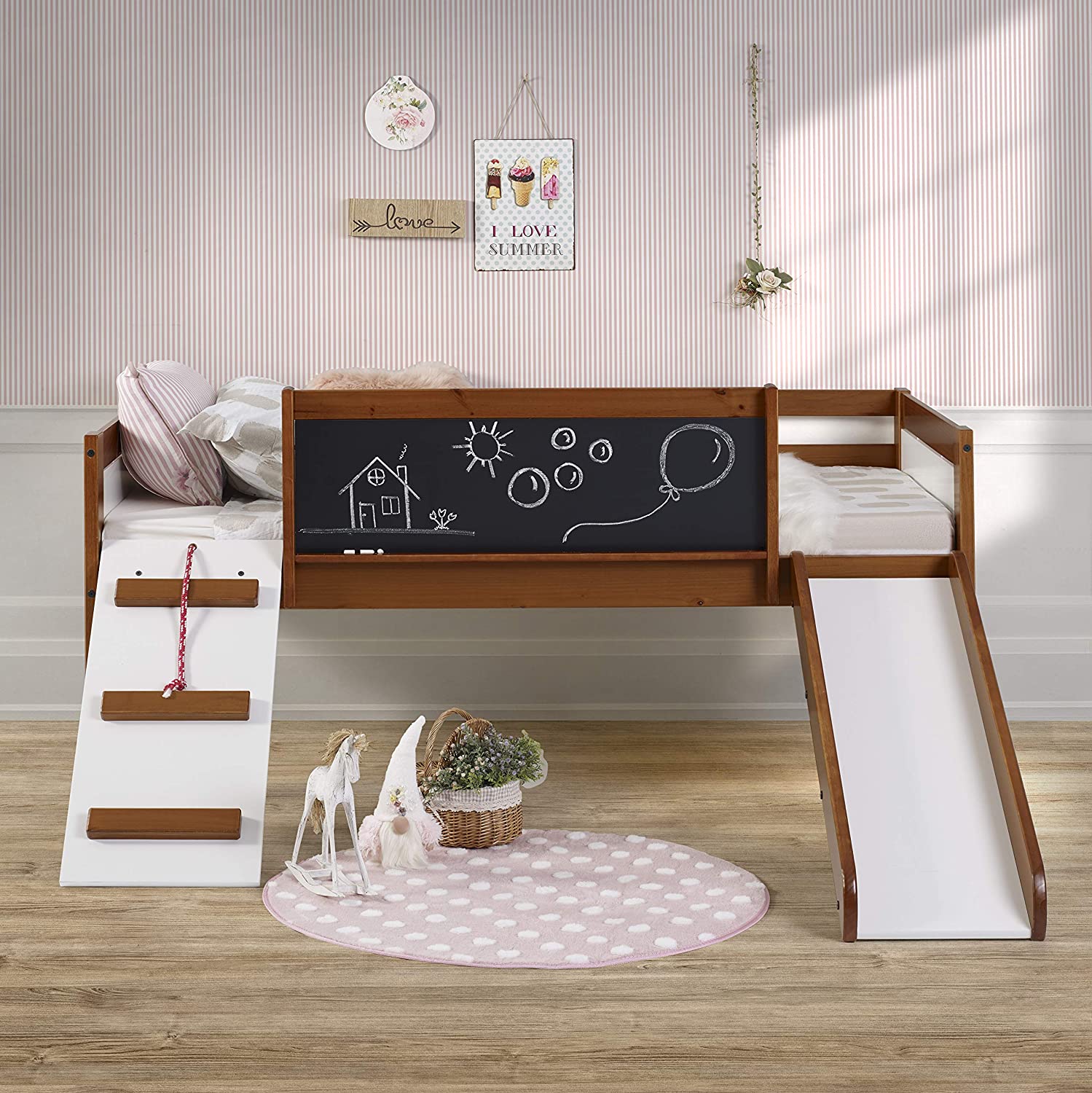 Donco Kids 3005-TLE Loft, Bed With Slide And Chalkboard Espresso