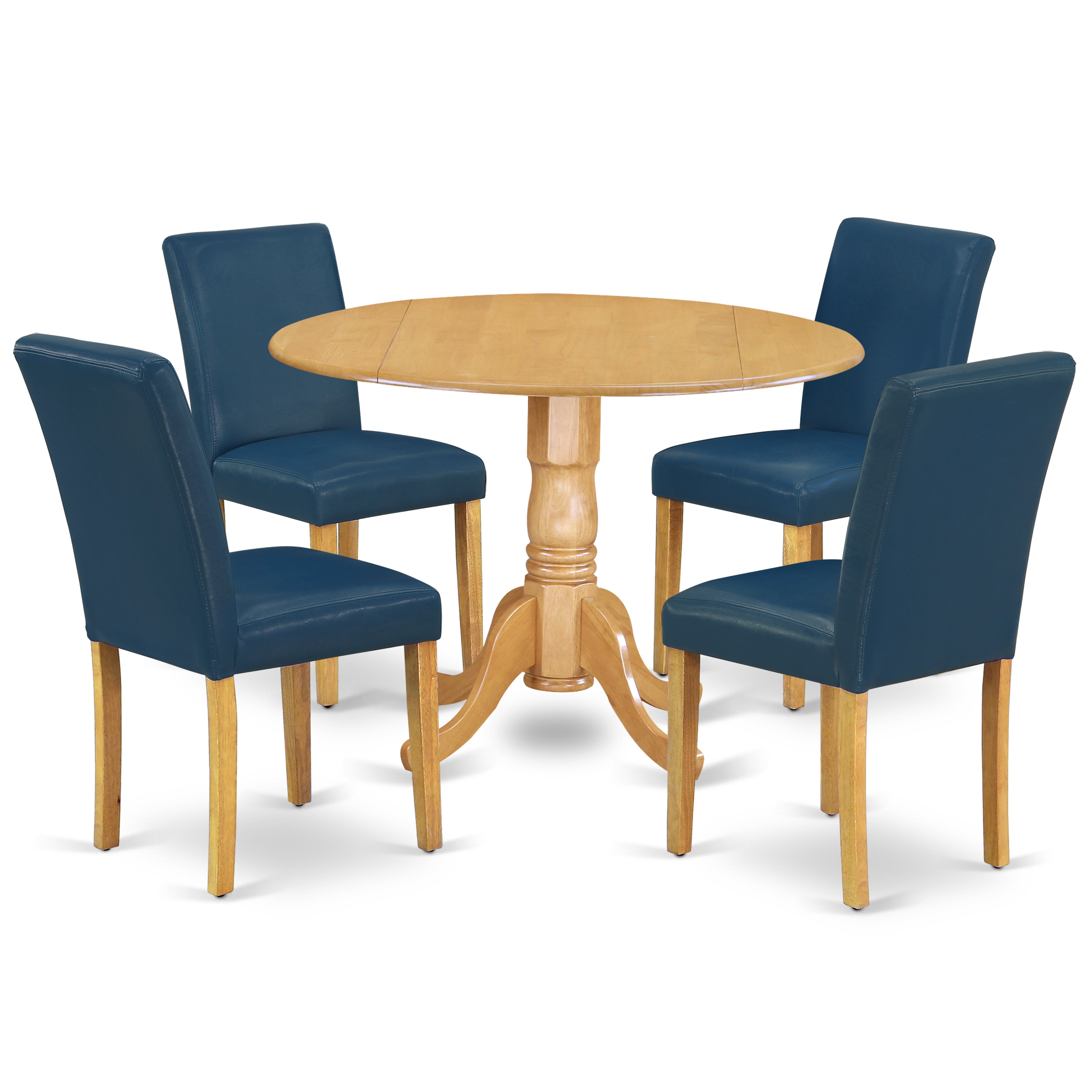 DLAB5-OAK-55 5Pc Round 42" Kitchen Table With Two 9-Inch Drop Leaves And Four Parson Chair With Oak Leg And Pu Leather Color Oasis