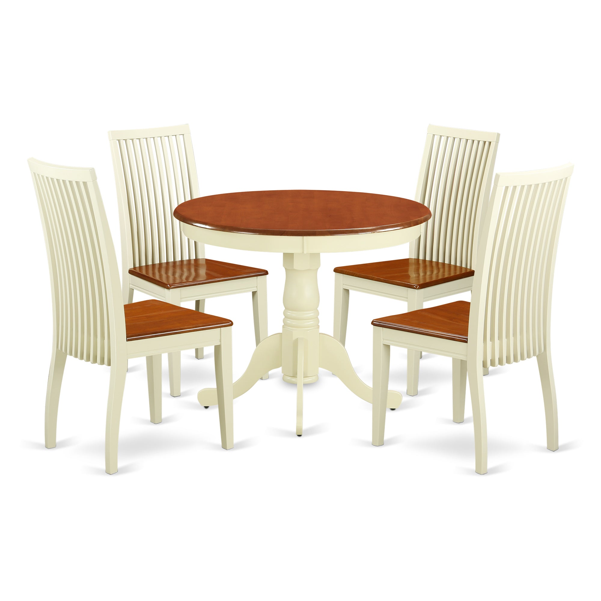 ANIP5-BMK-W 5 Pc Dining set with a Kitchen Table and 4 Wood Seat Kitchen Chairs in Buttermilk and Cherry