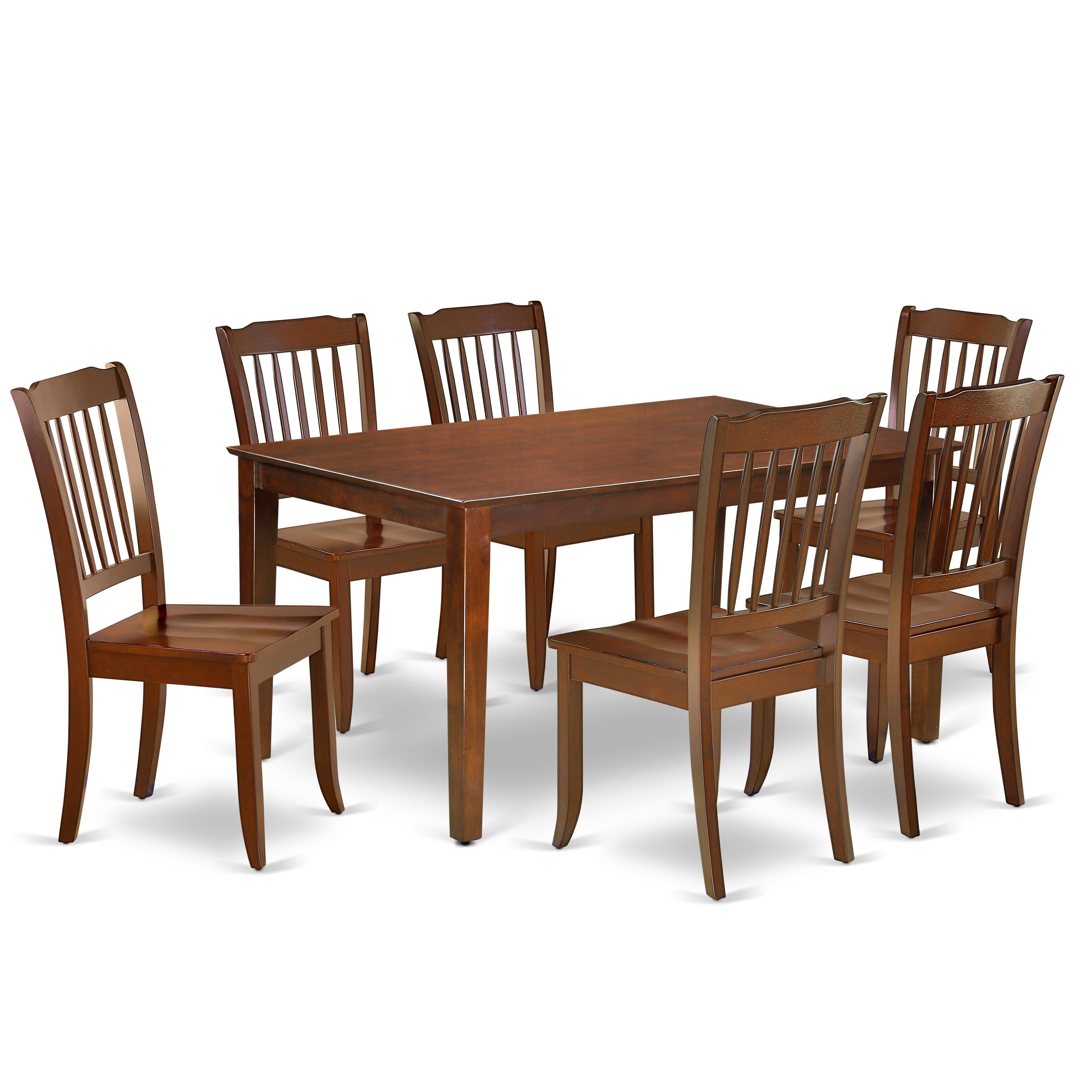 CADA7-MAH-W 7PC Rectangular 60 inch Table and 6 vertical slatted Chairs