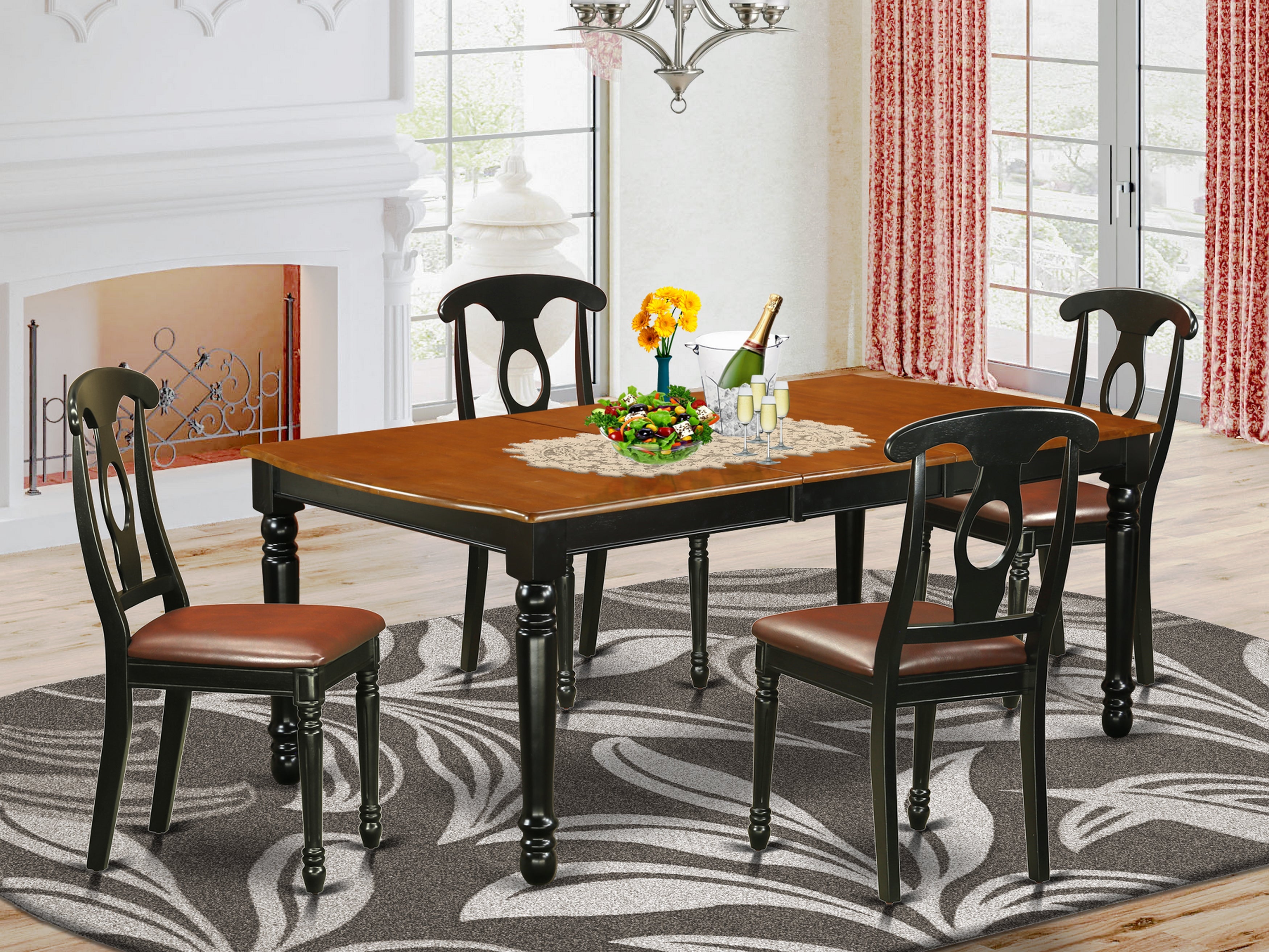 DOKE5-BCH-LC 5 PC kitchen tables and chair set with one Dover dining table and 4 kitchen chairs in a Black and Cherry Finish