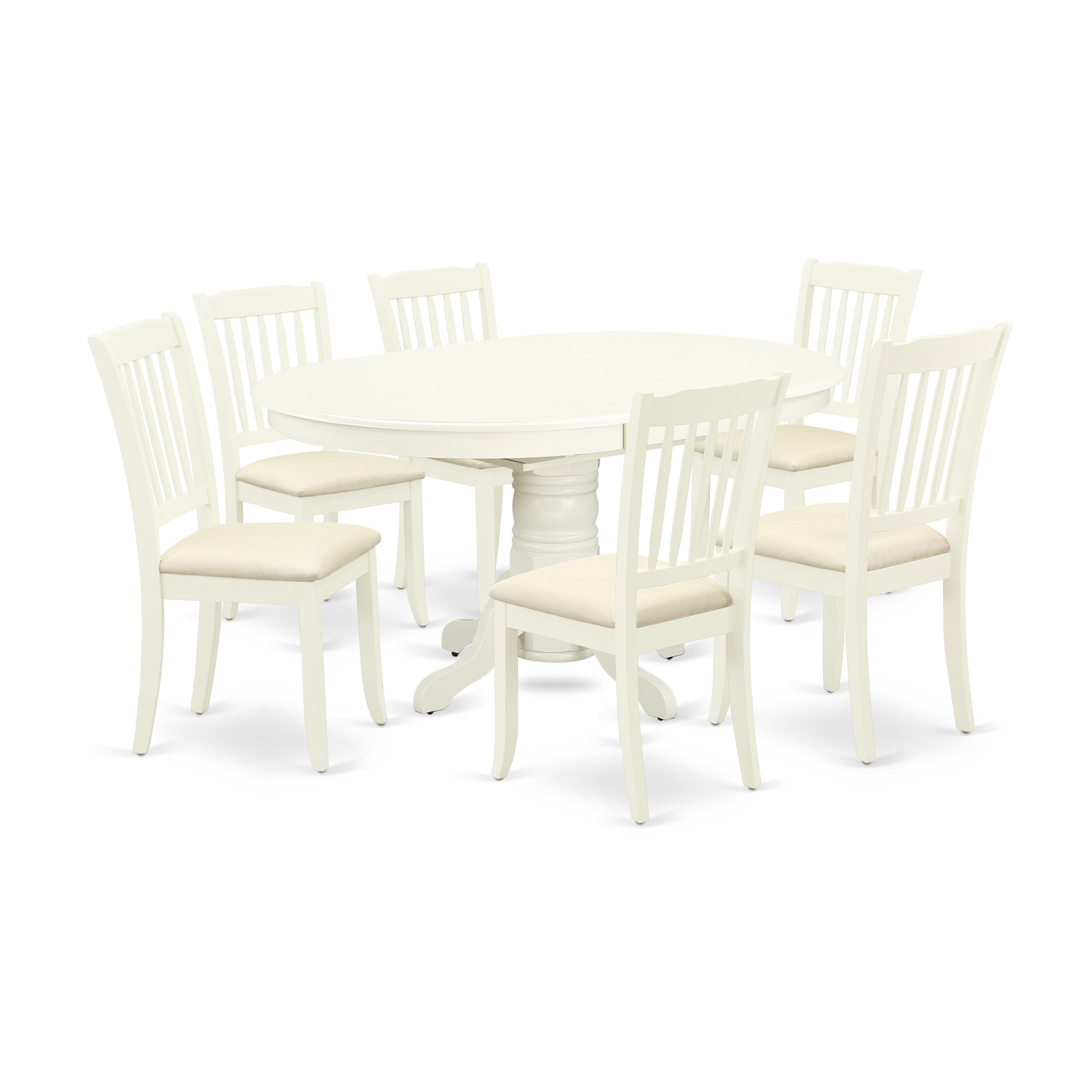 AVDA7-LWH-C 7Pc Dinette Set Includes an Oval Kitchen Table with Butterfly Leaf and Six Vertical Slatted Microfiber Seat Dining Chairs, Linen White Finish