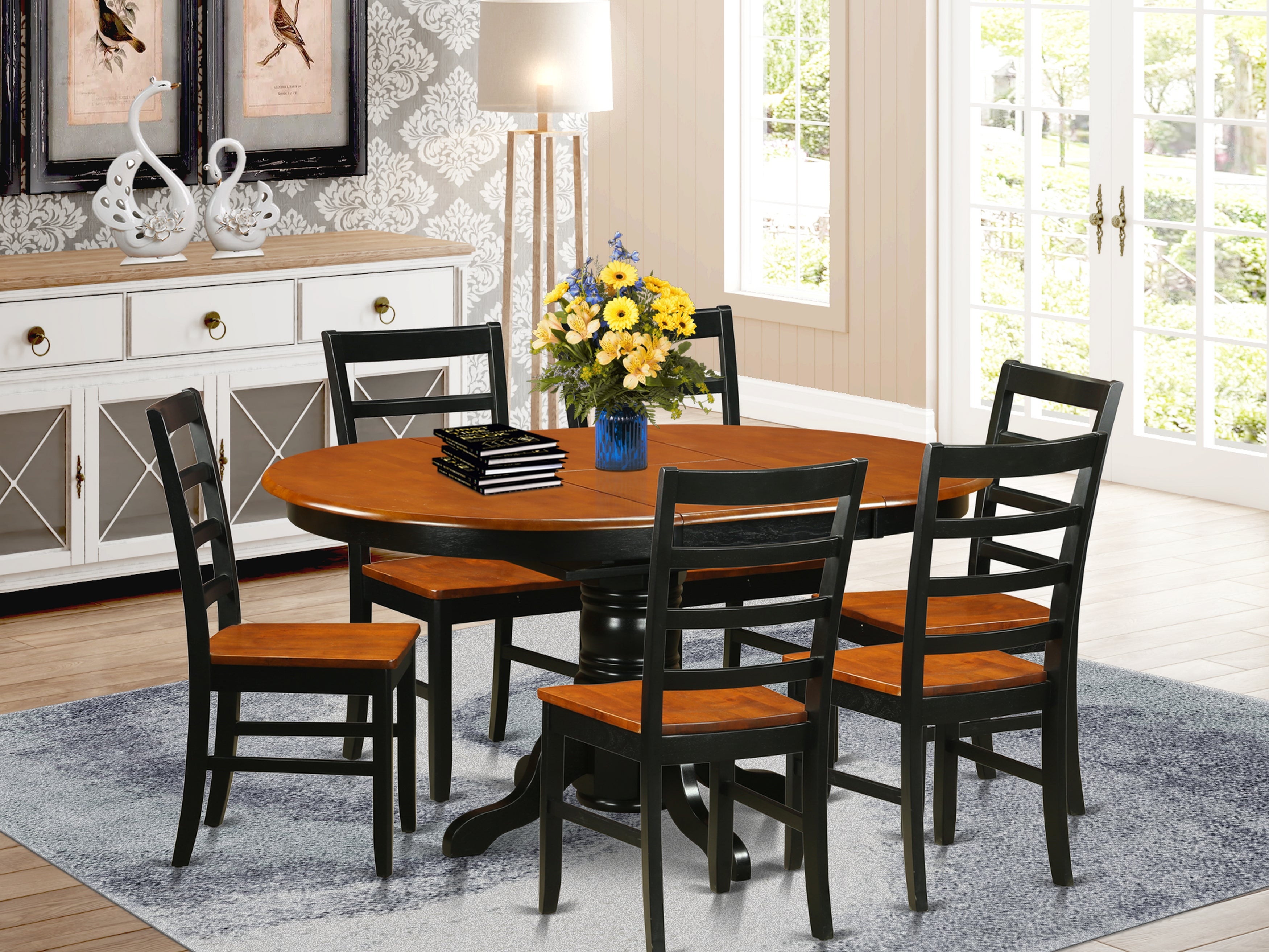 AVPF7-BCH-W Dining set - 7 Pcs with 6 Wooden Chairs