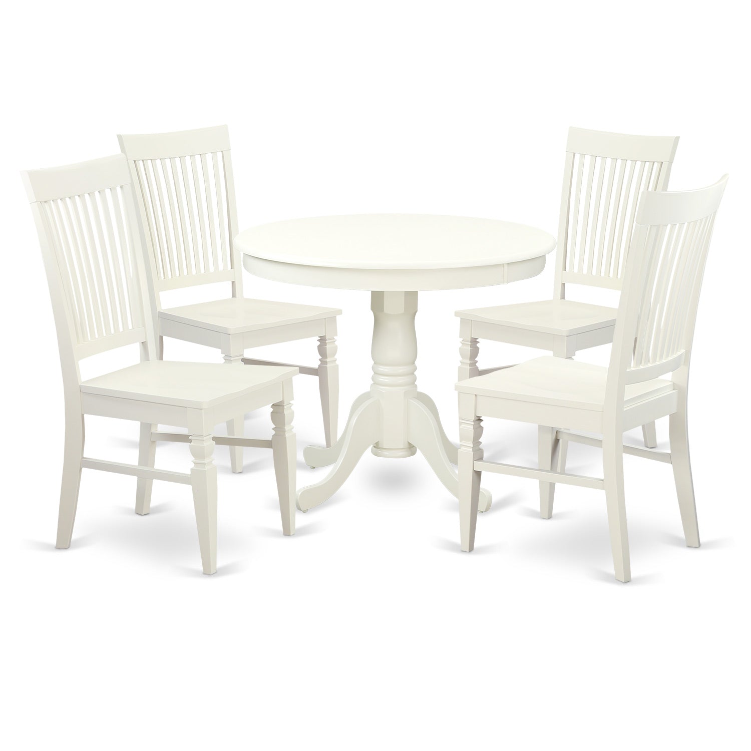 ANWE5-LWH-W 5 Pc set with a Table and 4 Wood Dinette Chairs in Linen White.