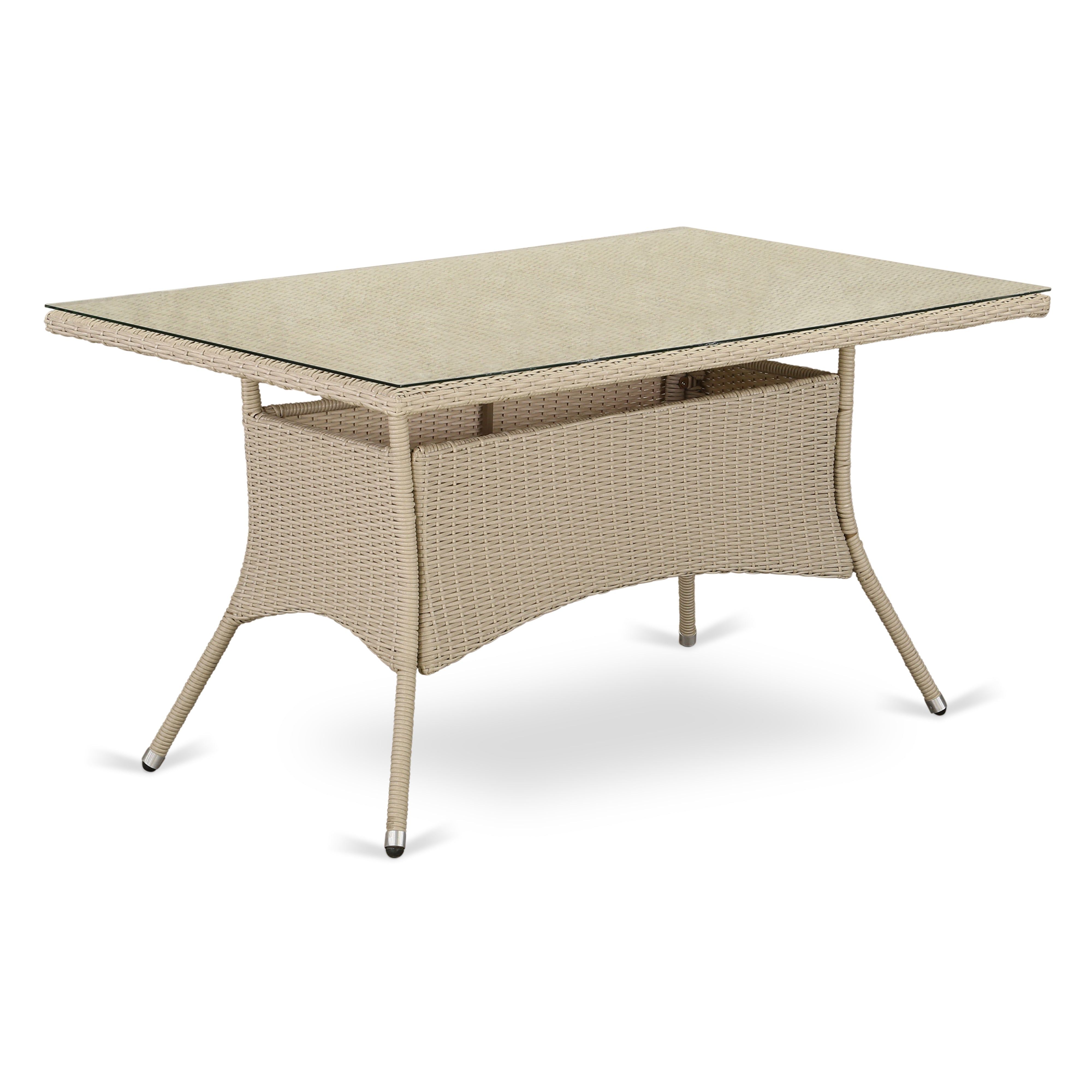 Valencia Metal and Wicker Patio Dining Table in Cream