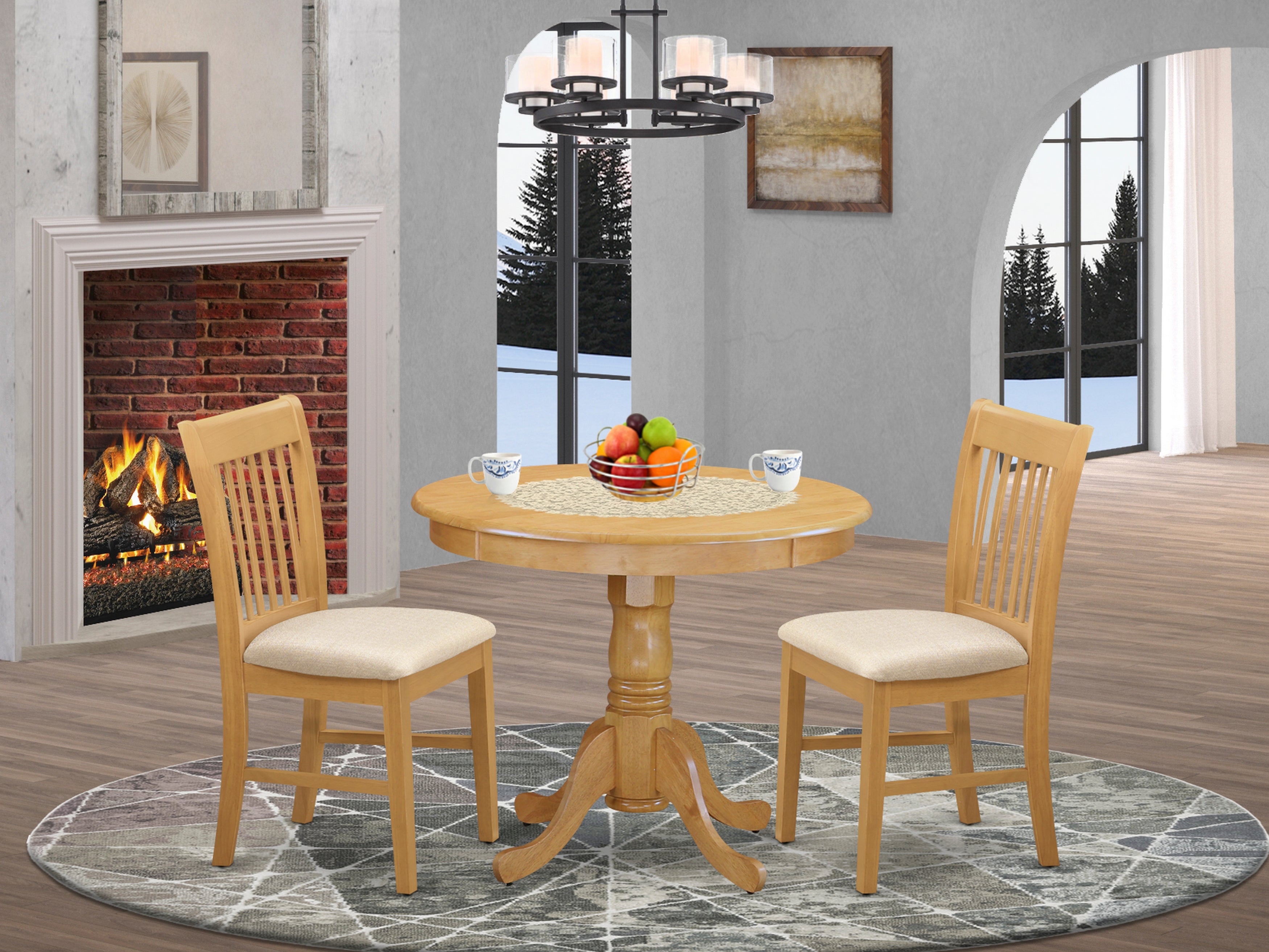 ANNO3-OAK-C 3 Pc Table and chair set - Kitchen Table and 2 Dining Chairs