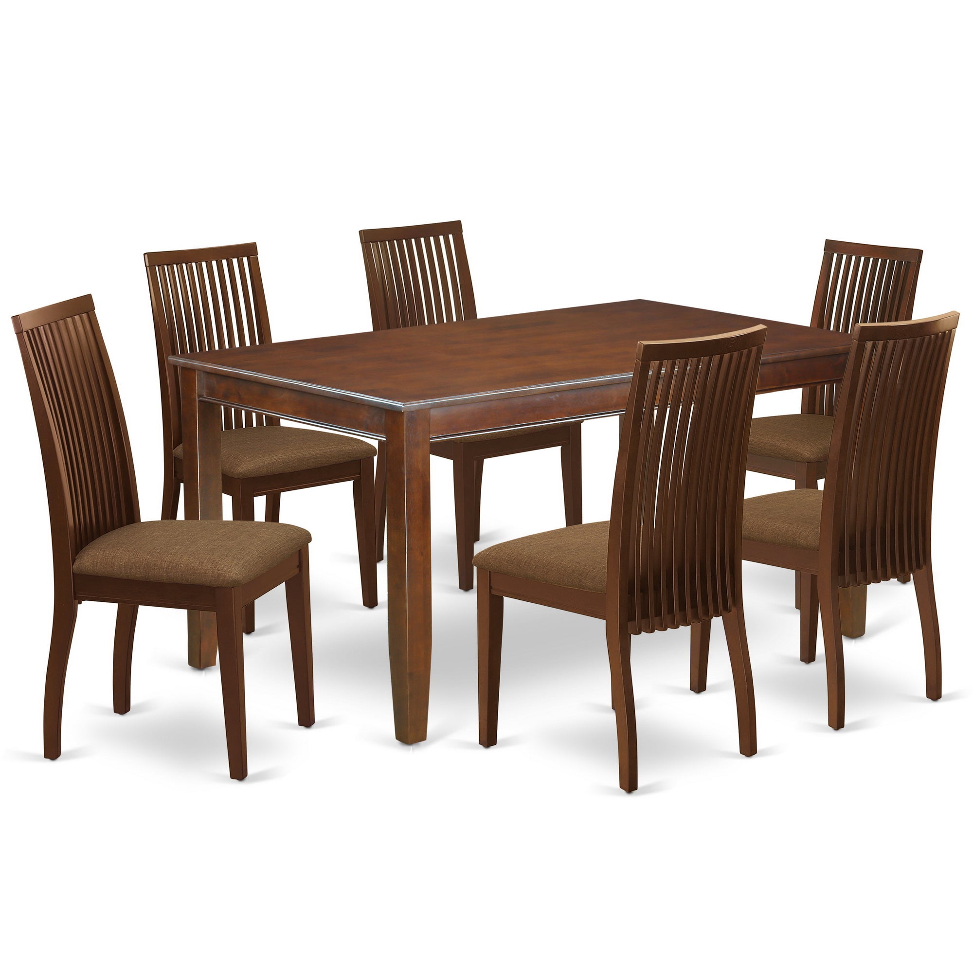 DUIP7-MAH-C 7 Pc Dinette Set Includes a Rectangular Kitchen Table and Six Microfiber Seat Dining Chairs, Mahogany Finish