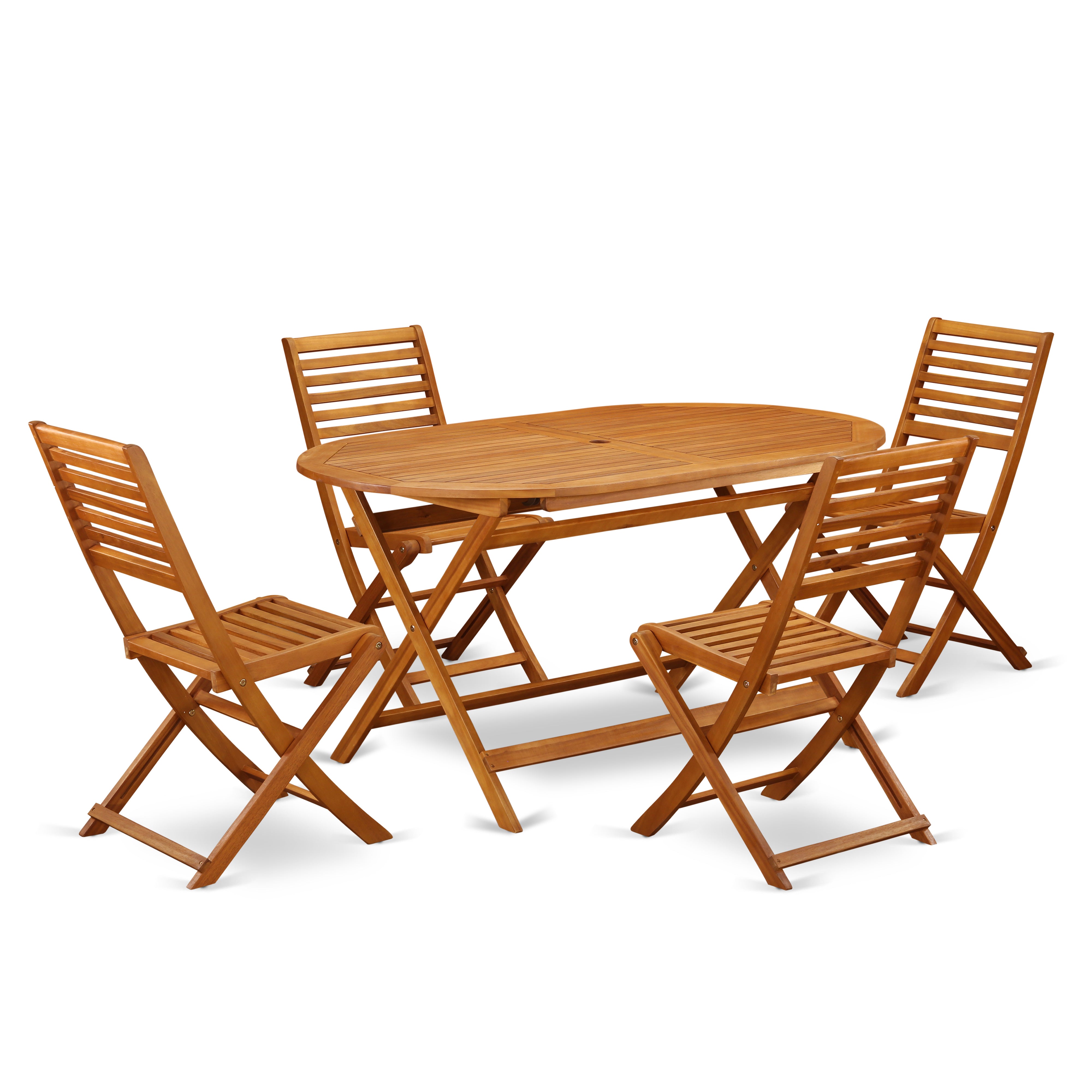 DIBS5CWNA This 5 Piece Acacia Wooden Courtyard Dining Sets offers an Outdoor-Furniture table and 4 chairs