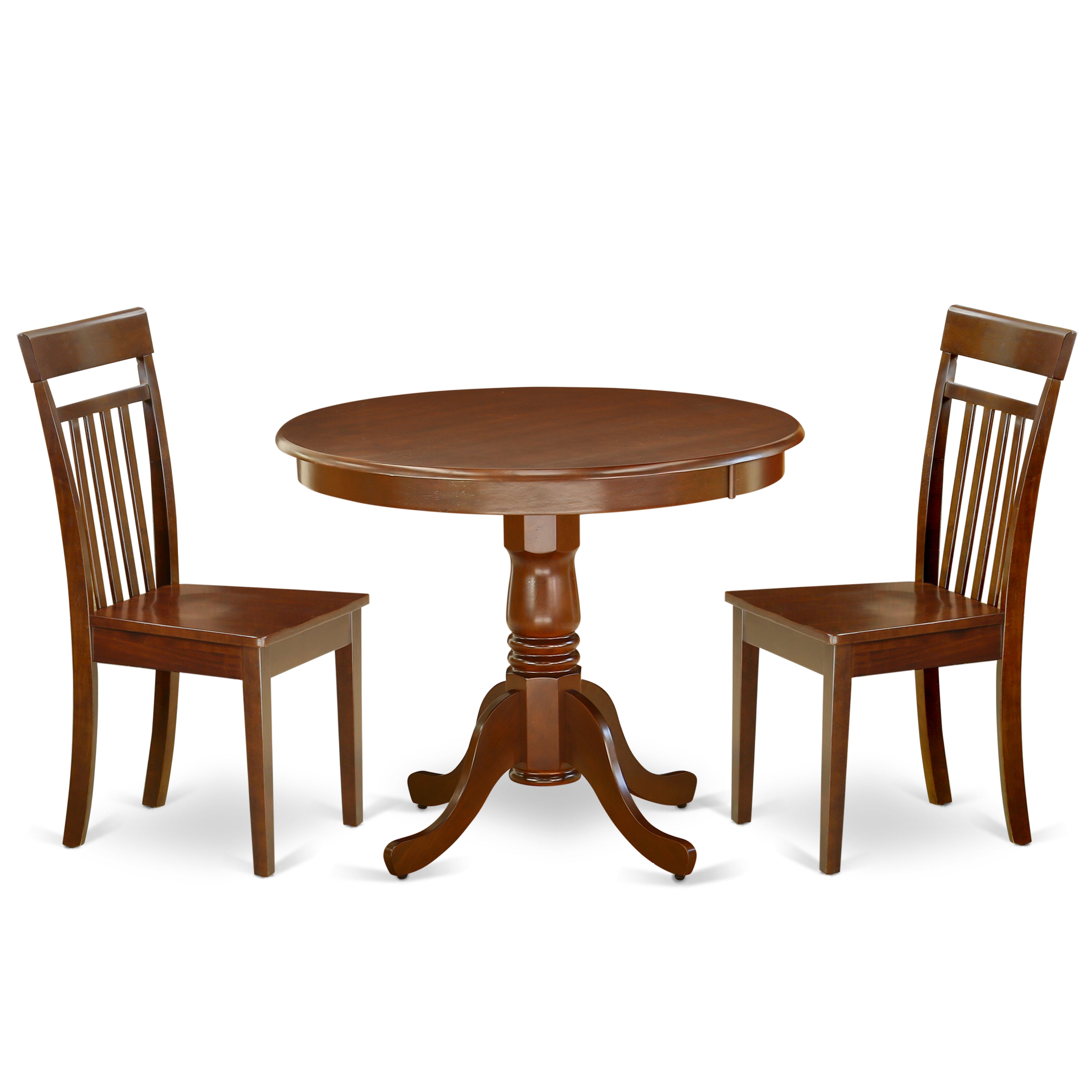 ANCA3-MAH-W 3Pc Rounded 36" Family Table And A Pair Of Wood Seat Chairs