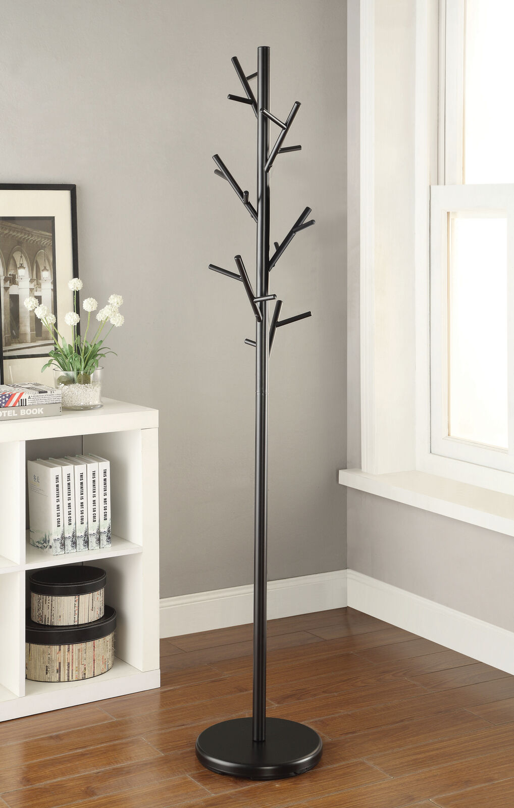 Contemporary Hallway Metal 6-Hook Metal Brushed Brown Twig Branch Coat Rack