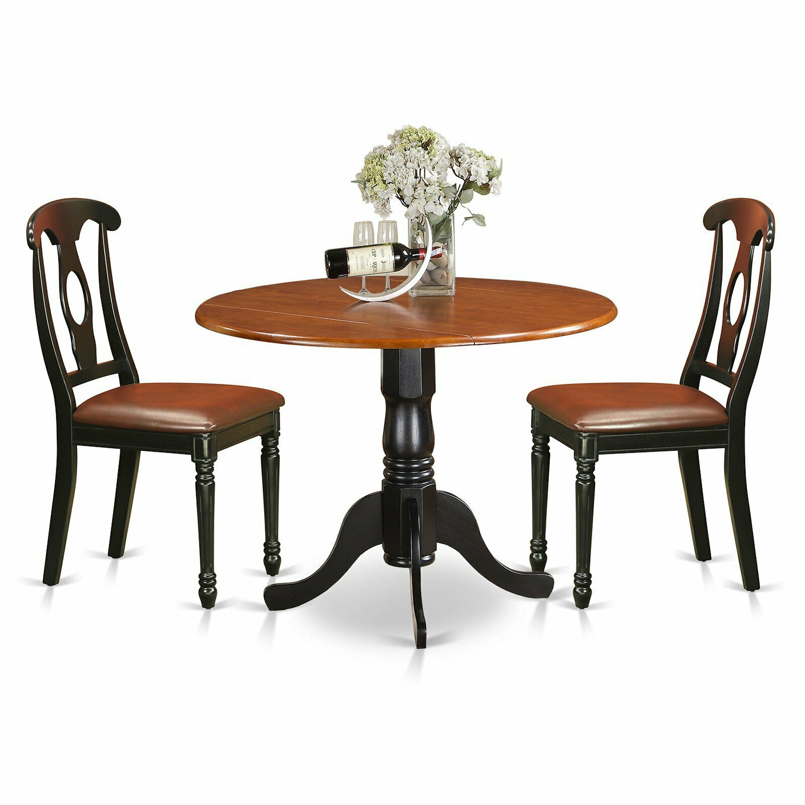 Dublin 3 Piece Drop Leaf Dining Table Set with Kenley Faux Leather Seat Chairs