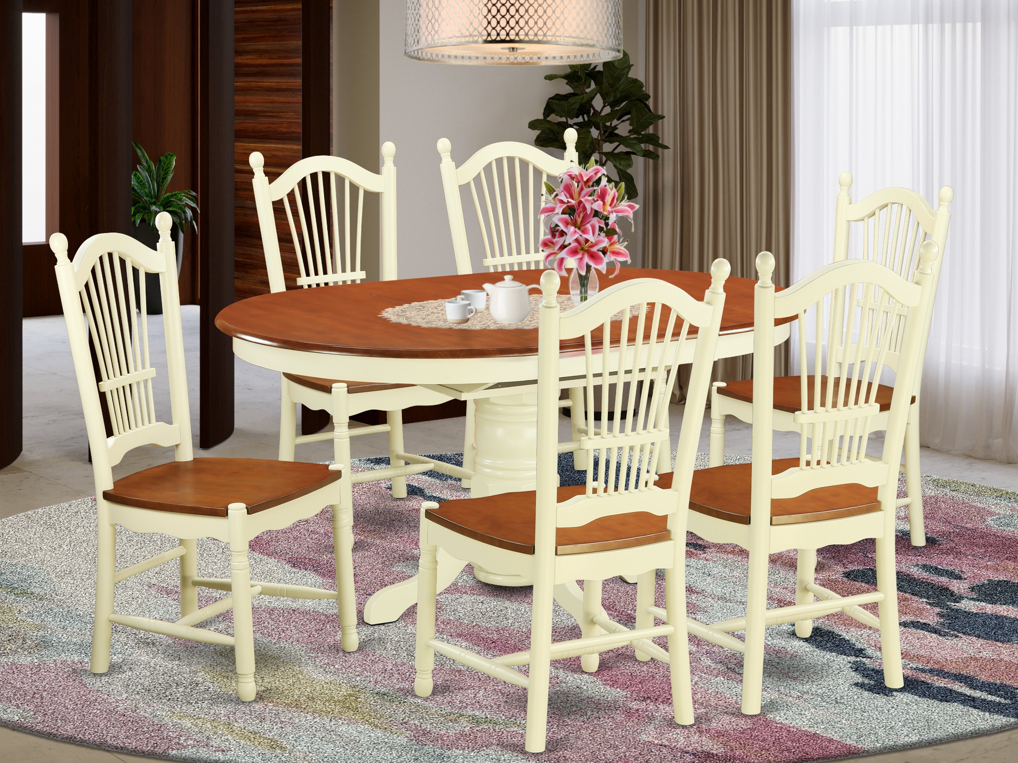 AVDO7-WHI-W 7 PC Table set for 6-Kitchen dinette Table and 6 dinette Chairs