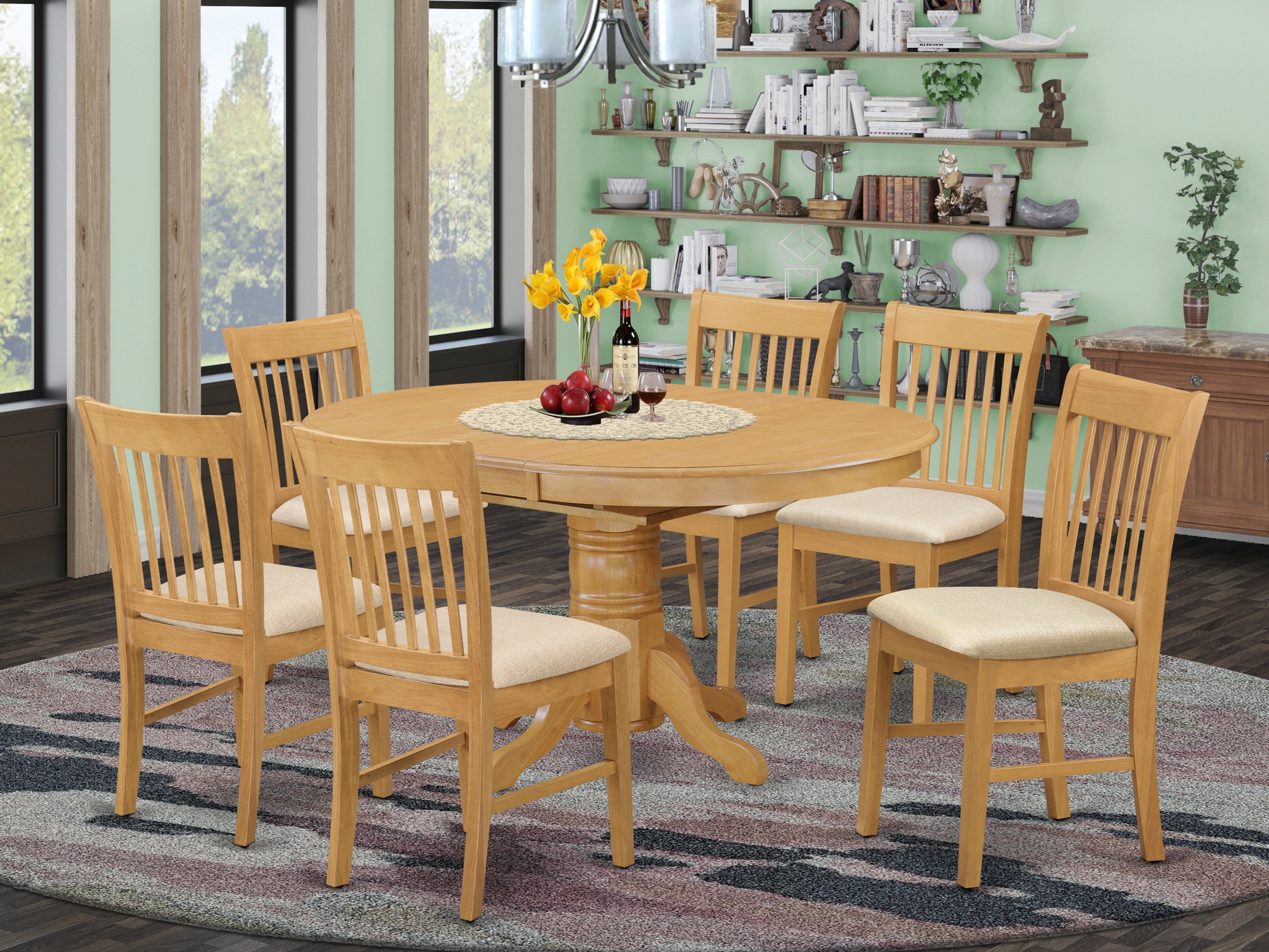 AVNO7-OAK-C 7 Pc Table and chair set - Dinette Table and 6 Dining Chairs