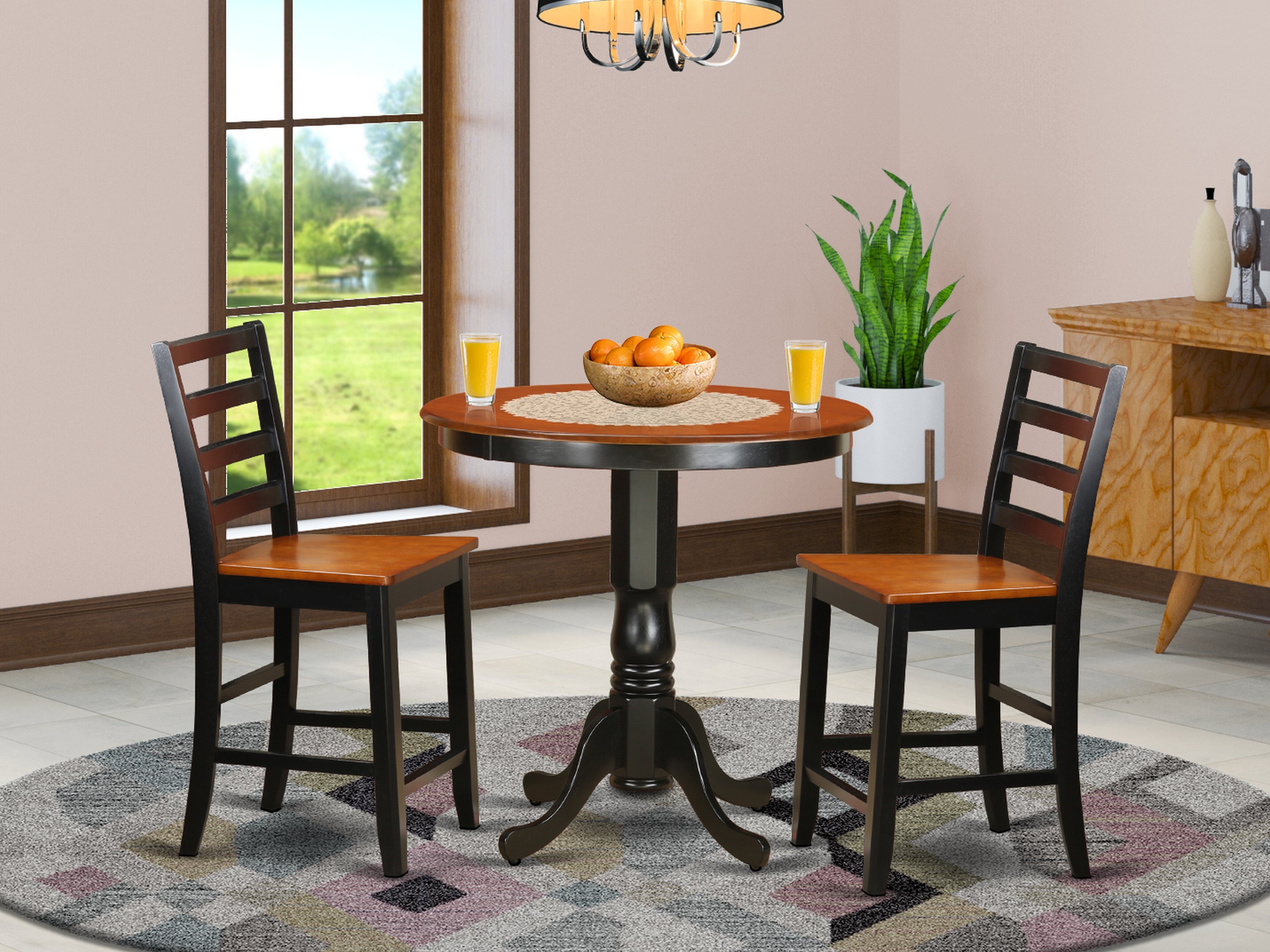 JAFA3-BLK-W 3 Pc counter height set - high Table and 2 Kitchen Chairs.