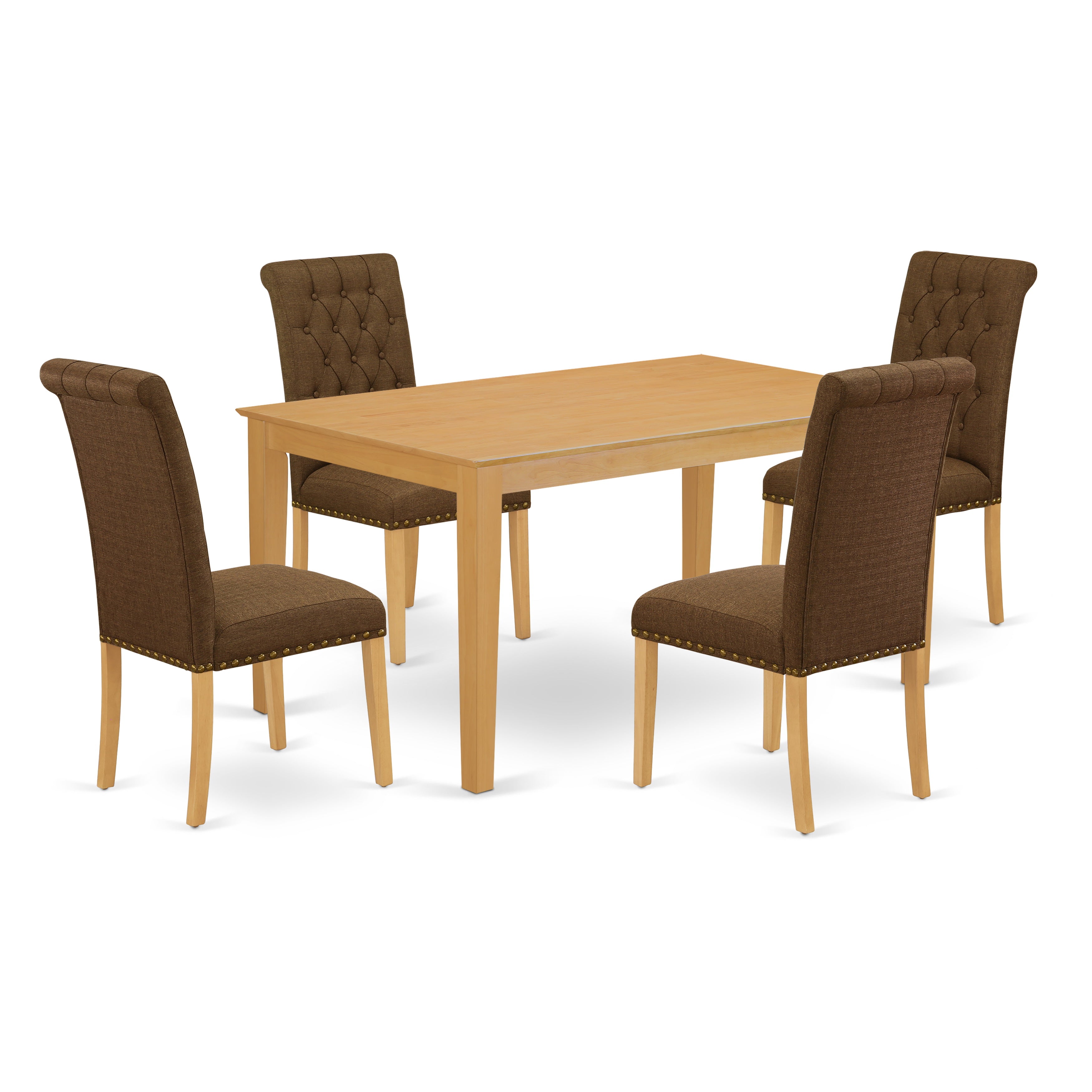 CABR5-OAK-18 5Pc Dining Set Includes a Rectangle Dinette Table and Four Parson Chairs with Dark Coffee Fabric, Oak Finish