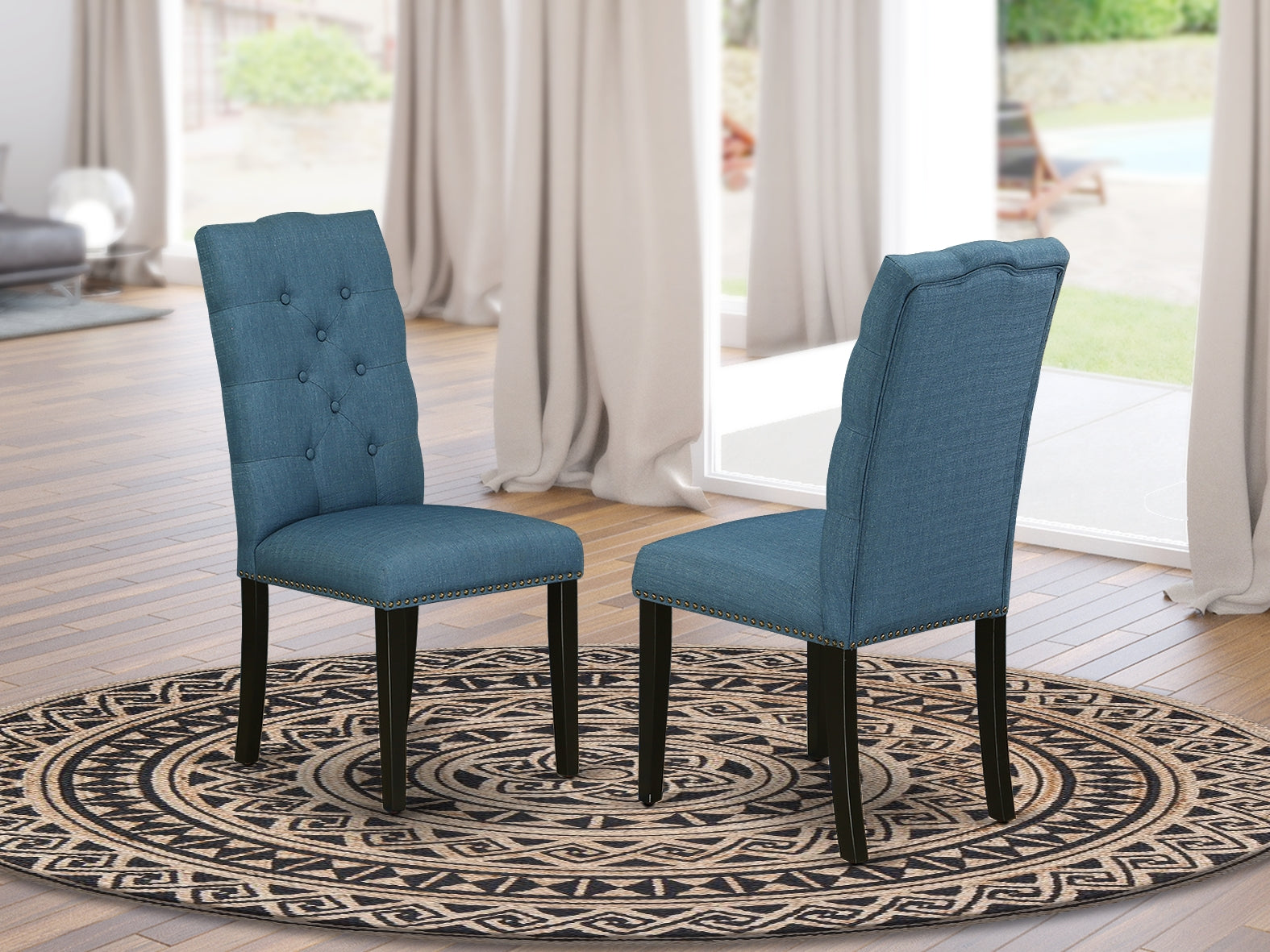 Elsa Parson Chair with Black Finished Leg and Blue Color Fabric Color