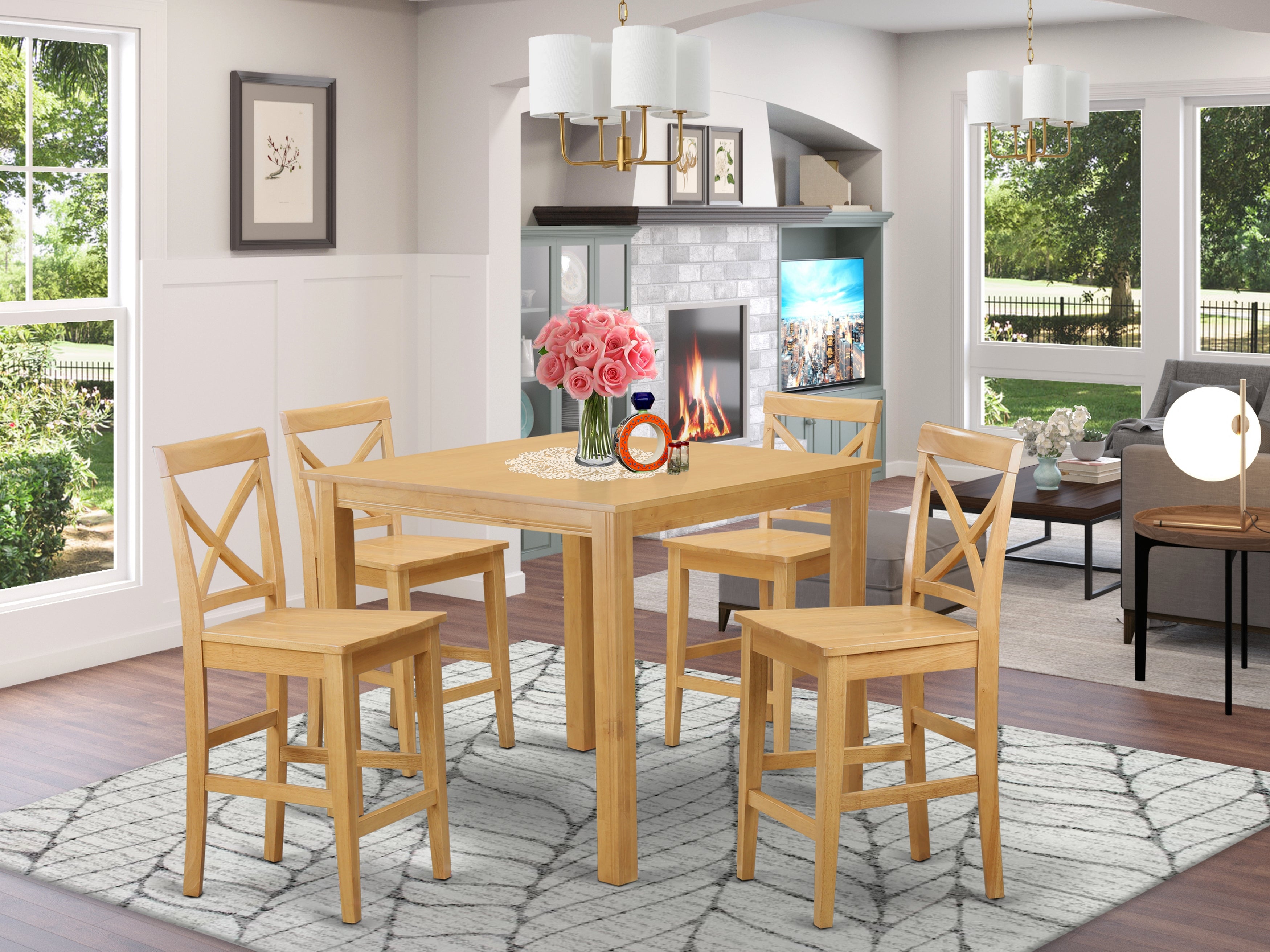 CFPB5-OAK-W 5 Pc Dining counter height set-pub Table and 4 Kitchen Chairs.