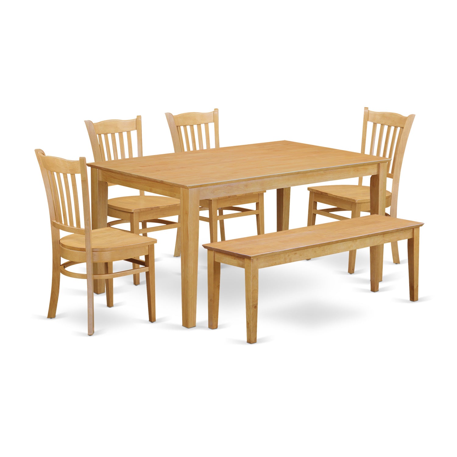 CAGR6-OAK-W 6-Pc Kitchen Table with bench set - Dining Table and 4 Kitchen Chairs and Bench