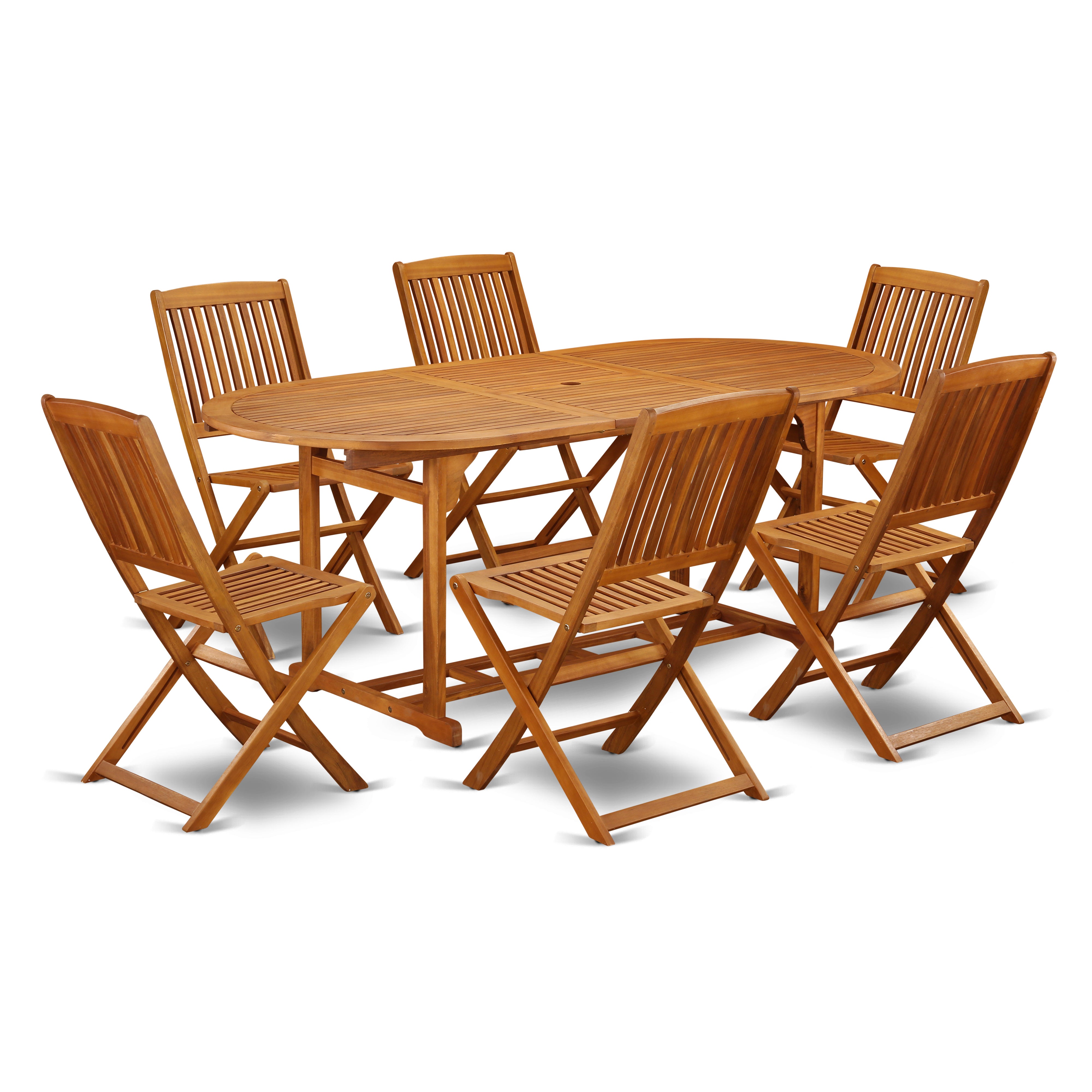 BSCM7CWNA This 7 Piece Acacia Balcony Dining Sets offers one Outdoor-Furniture table and 6 patio dining chairs