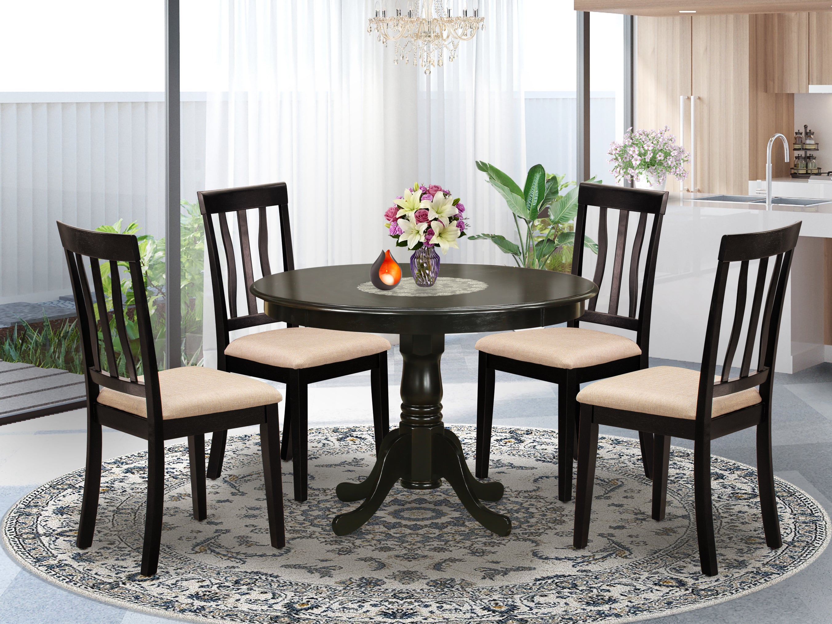 HLAN5-CAP-C 5 Pc Kitchen Table set-Dining Table and 4 Dinette Chairs.