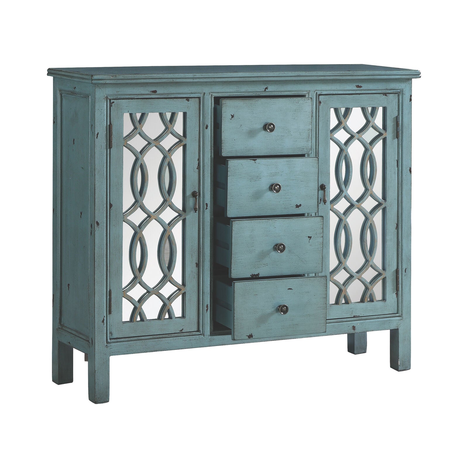 4-Drawer French Country Rustic Style Accent Cabinet Antique Blue 950736