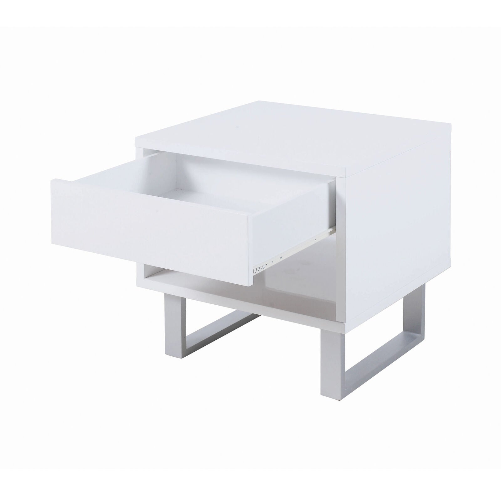Contemporary 1-Drawer End Table High Glossy White 705697
