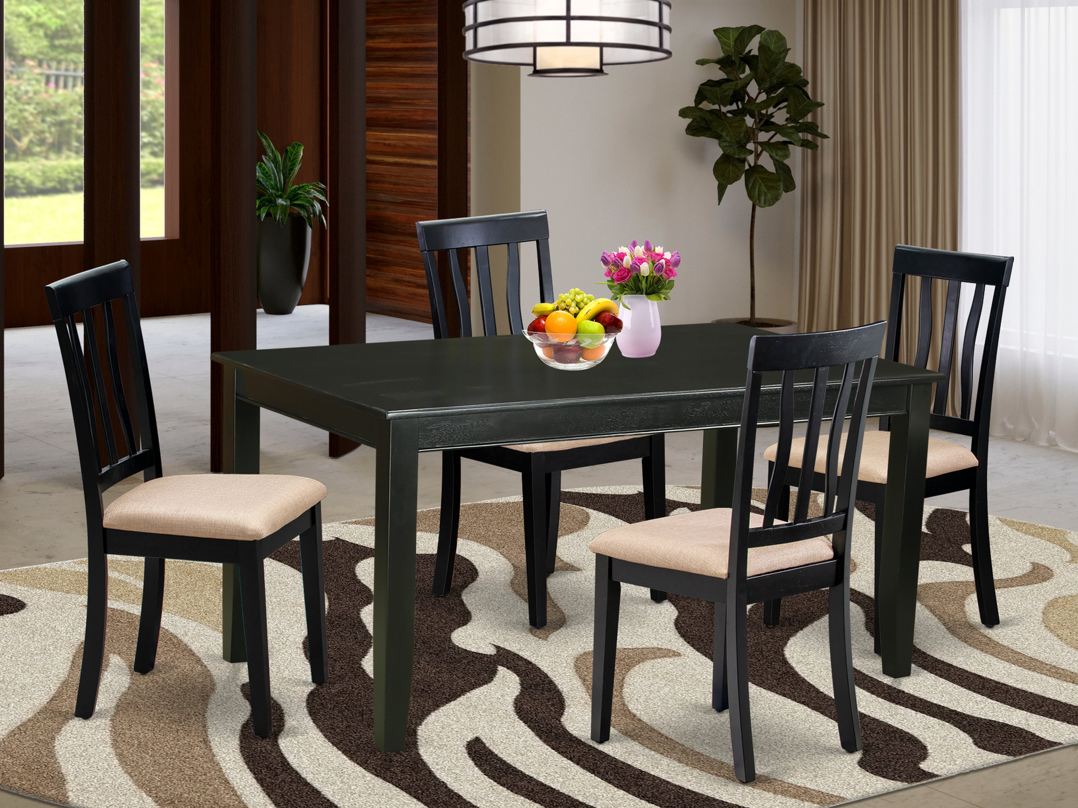 DUAN5-BLK-C 5 PC Table and chair set for 4-Dining Table and 4 Dining Chairs