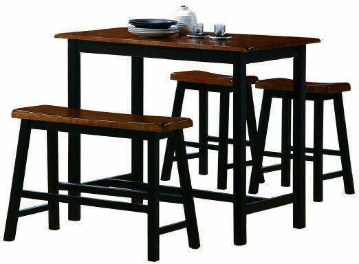 Rustic Tyler 4 Piece Counter Height Two Tone Finish Dining Table Dinette Set