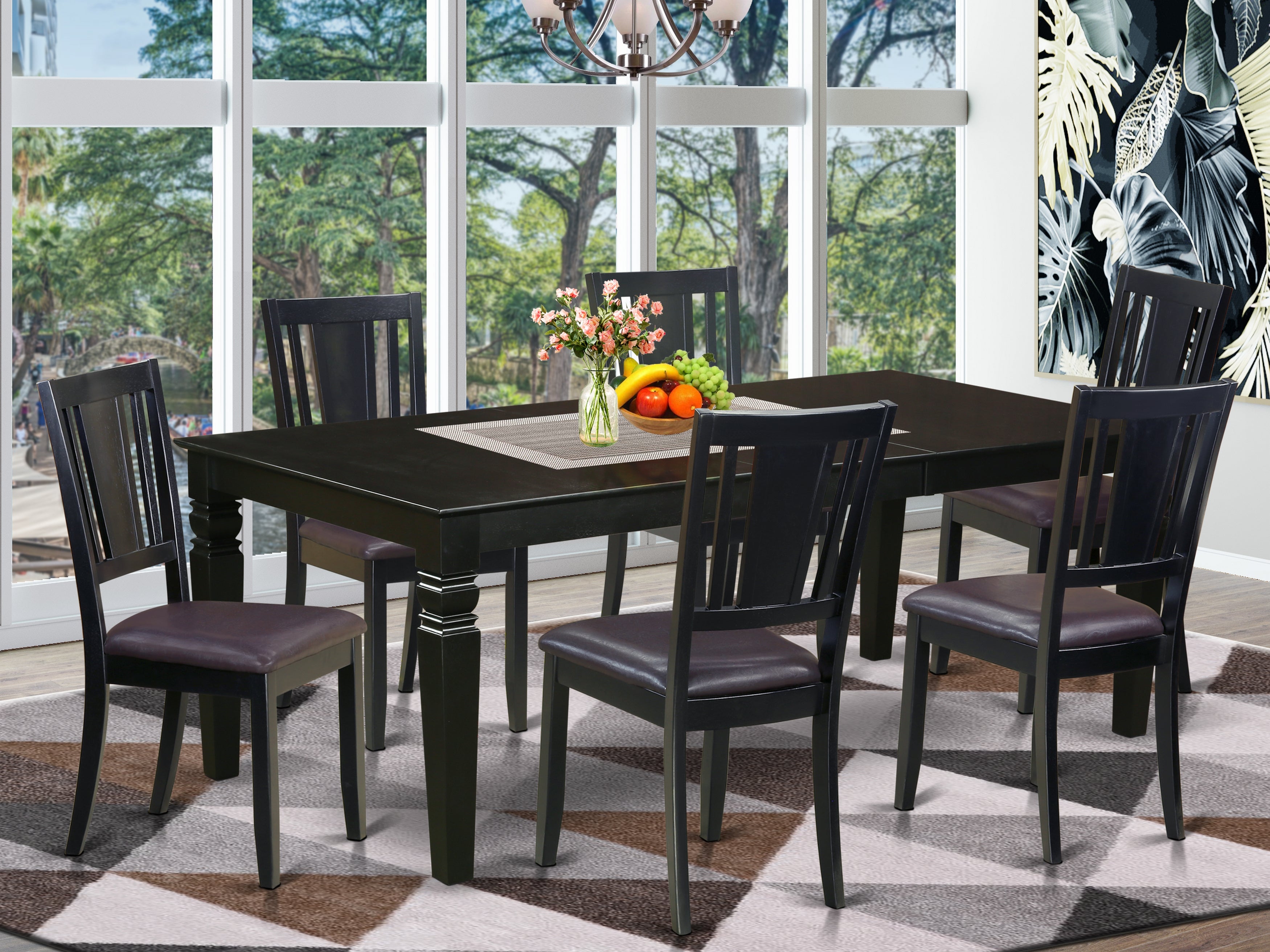 LGDU7-BLK-LC 7 Pc Dining Room set with a Dining Table and 6 Leather Kitchen Chairs in Black