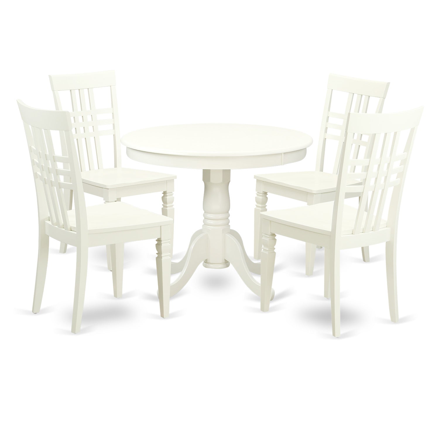 ANLG5-LWH-W 5 Pc set with a Table and 4 Wood Kitchen Chairs with Linen White.