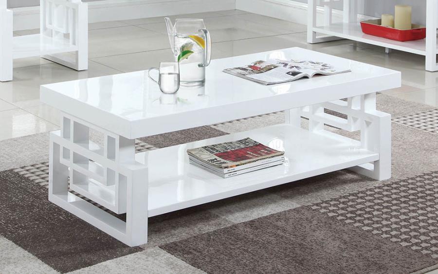 Coaster Contemporary Rectangular Coffee Table High Glossy White