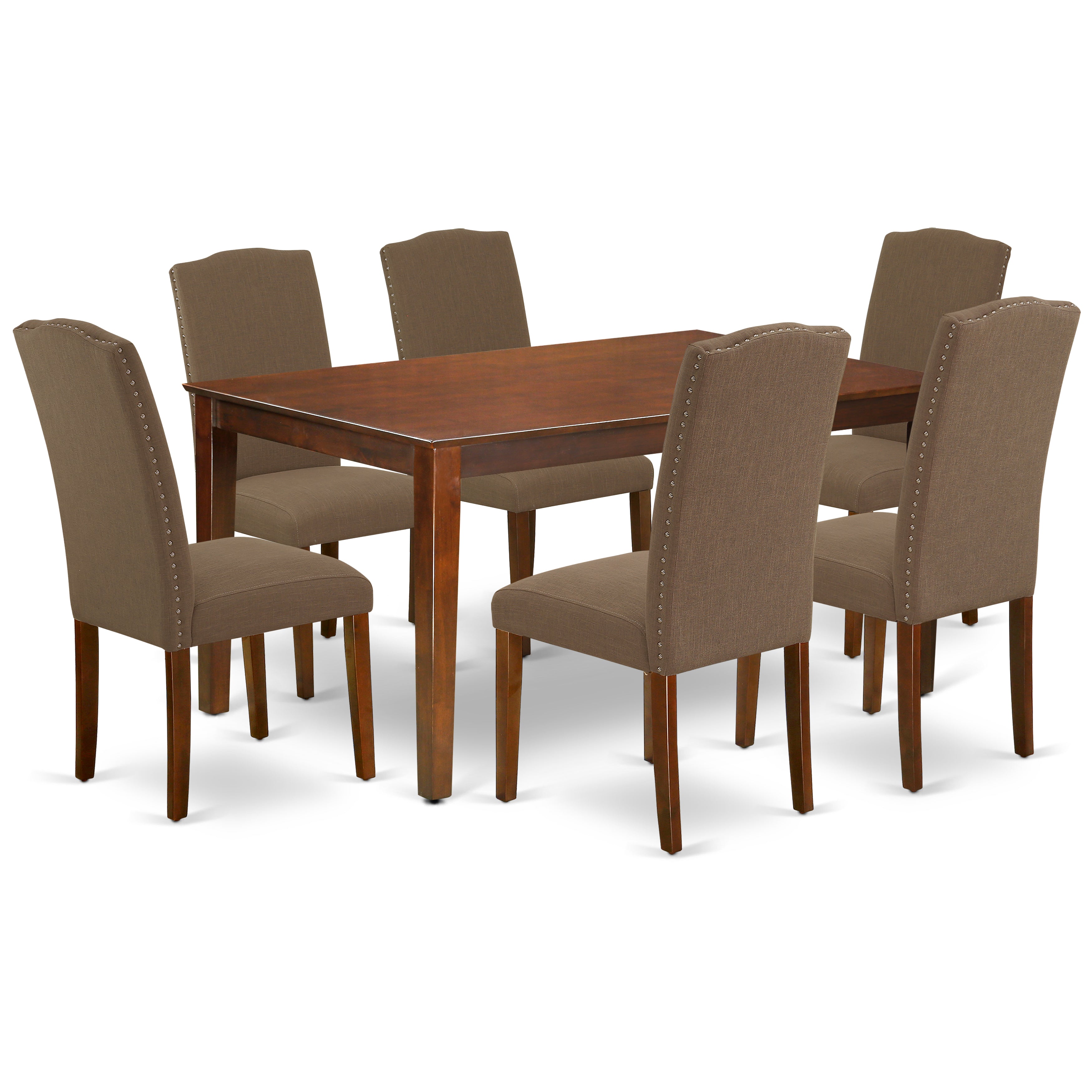 CAEN7-MAH-18 7Pc Rectangle 60" Dining Table And 6 Parson Chair With Mahogany Leg And Linen Fabric Dark Coffee