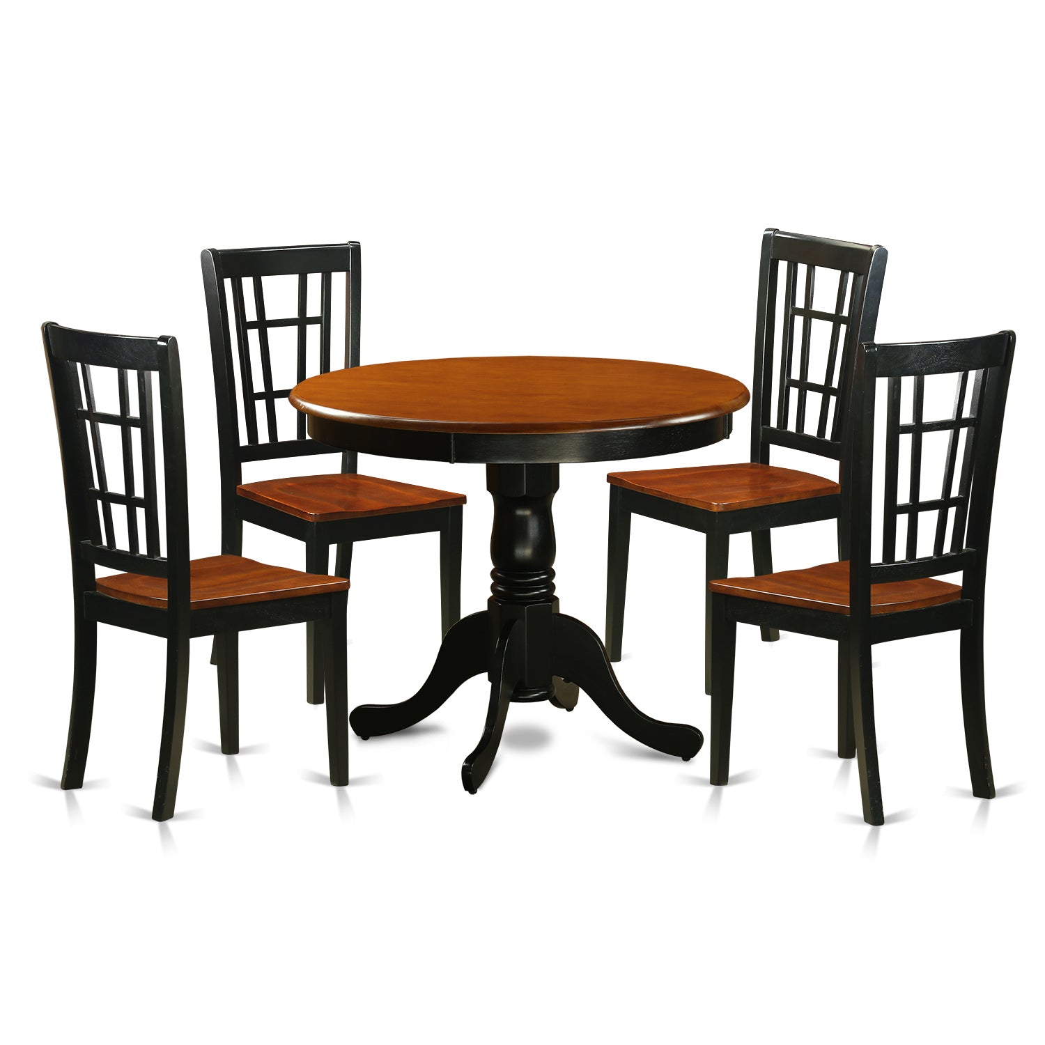 ANNI5-BLK-W 5 Pc Dining Table with 4 Wood Chairs in Black and Cherry