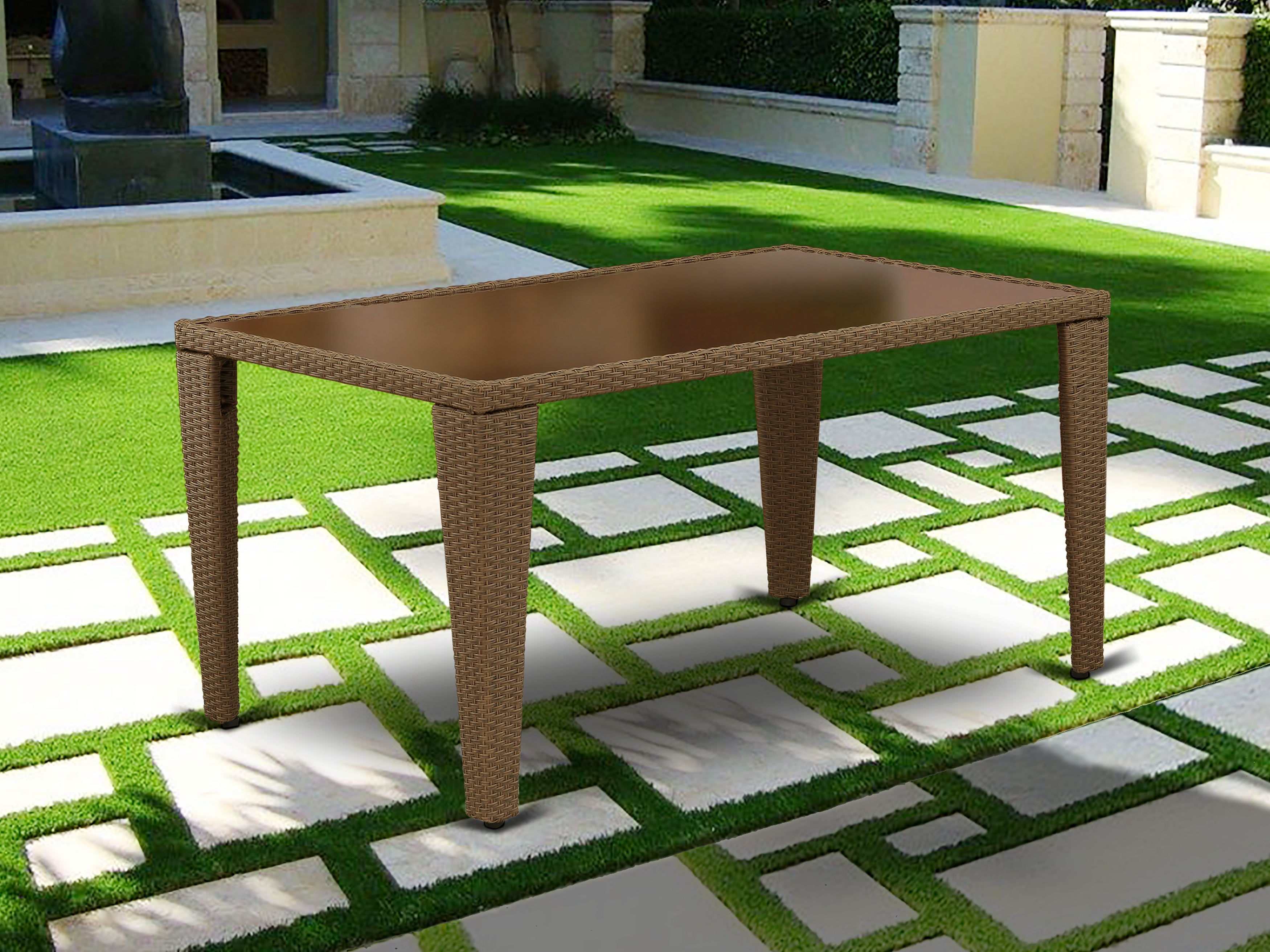 GULTG02 GULTG02 GUDHJEM PATIO TABLE WITH GLASS TOP, BROWN WICKER