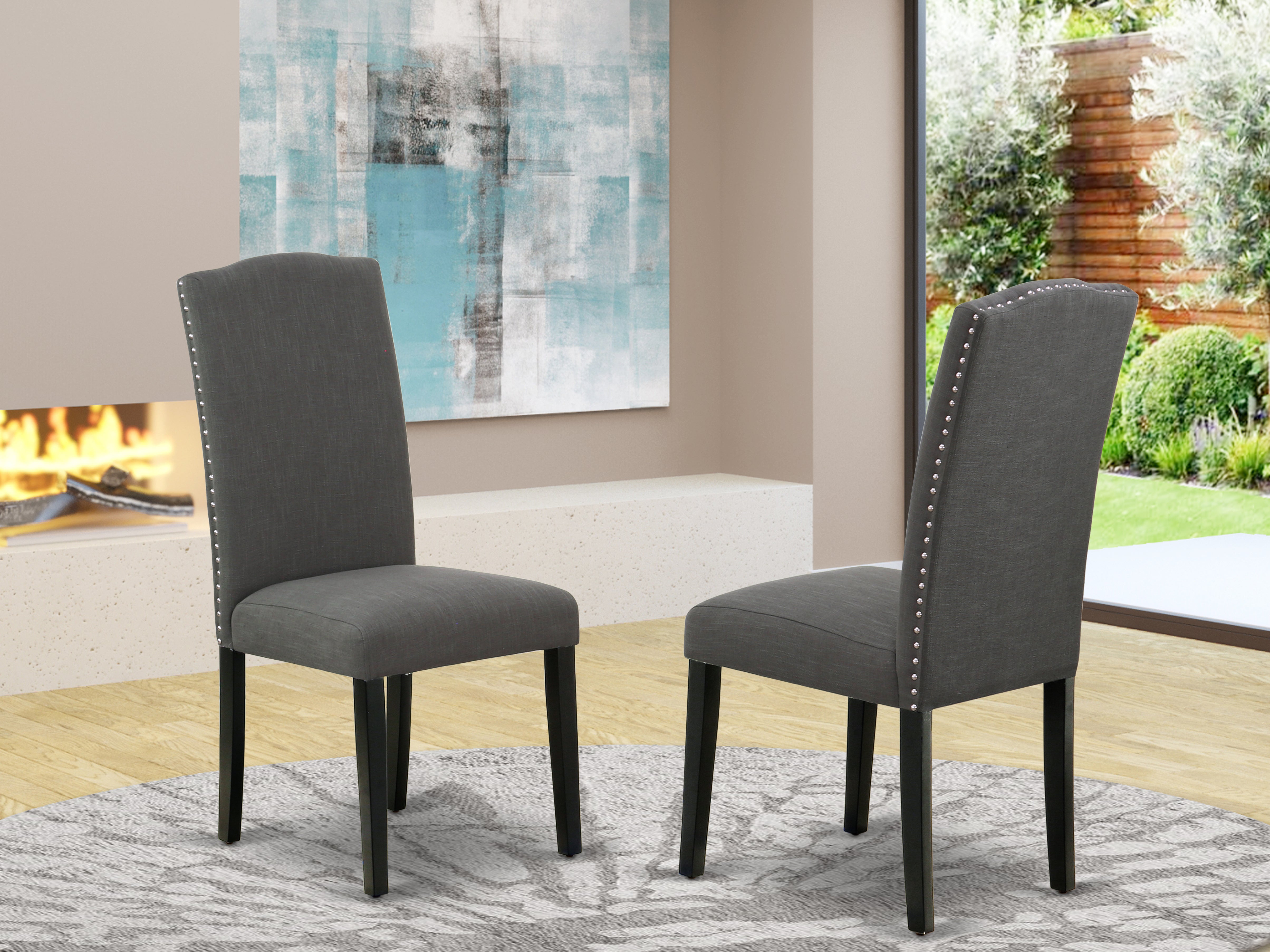 ENP1T20 Encinal Parson Chair With Black Leg And Linen Fabric Dark Gotham Grey