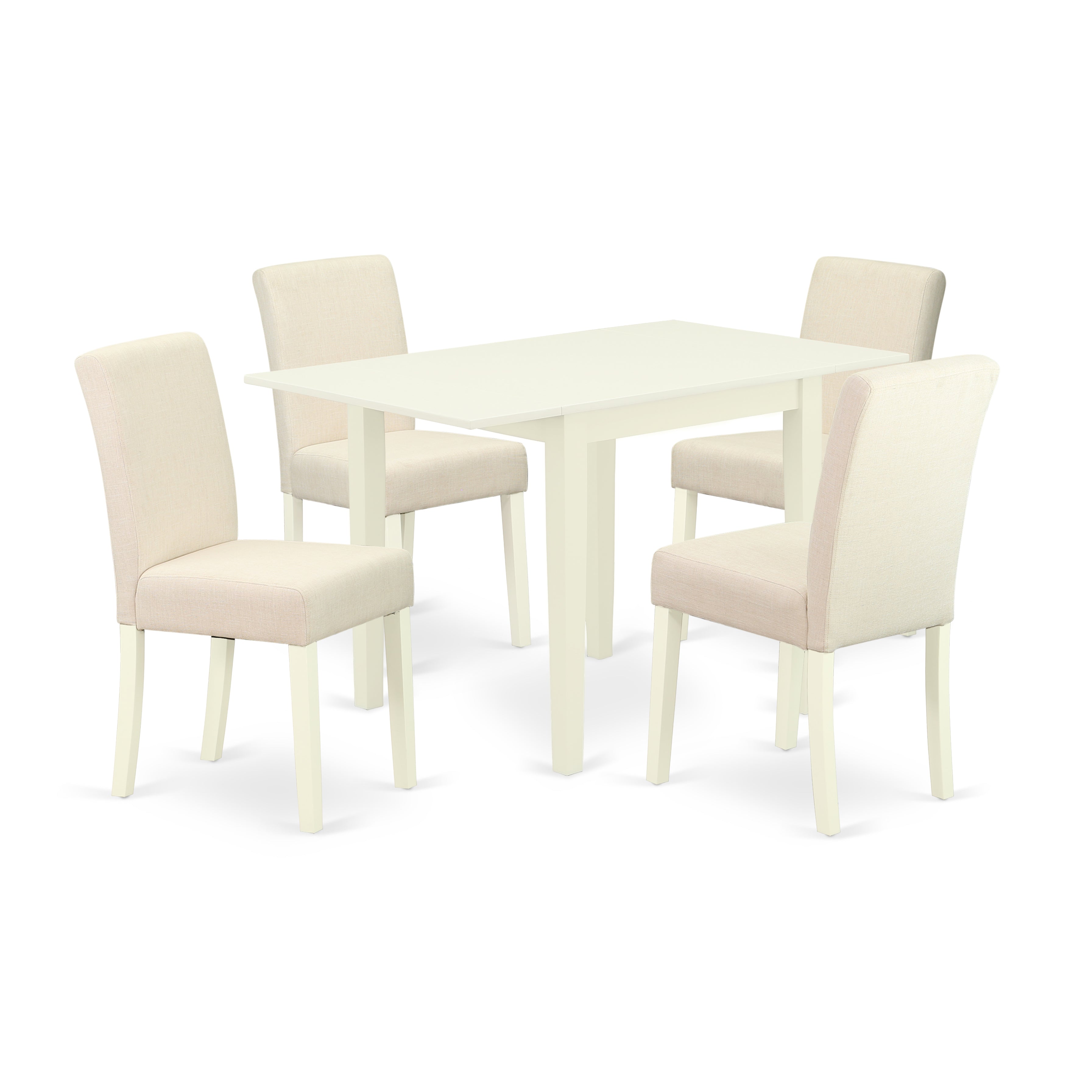 East West Furniture NDAB5-LWH-02 Modern Dining Table Set 5 Pc - Four Dining Room Chairs and a Kitchen Table - Linen White Finish Solid wood - Light Beige Color Linen Fabric