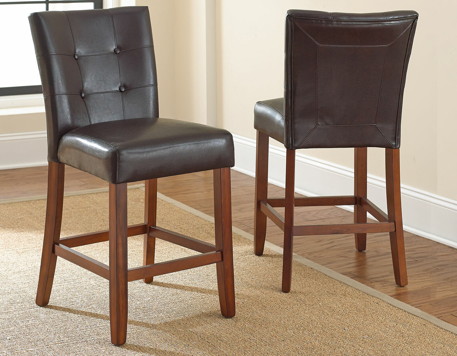 Montibello Counter Upholstered Tufted Chair Stools Brown Set of 2