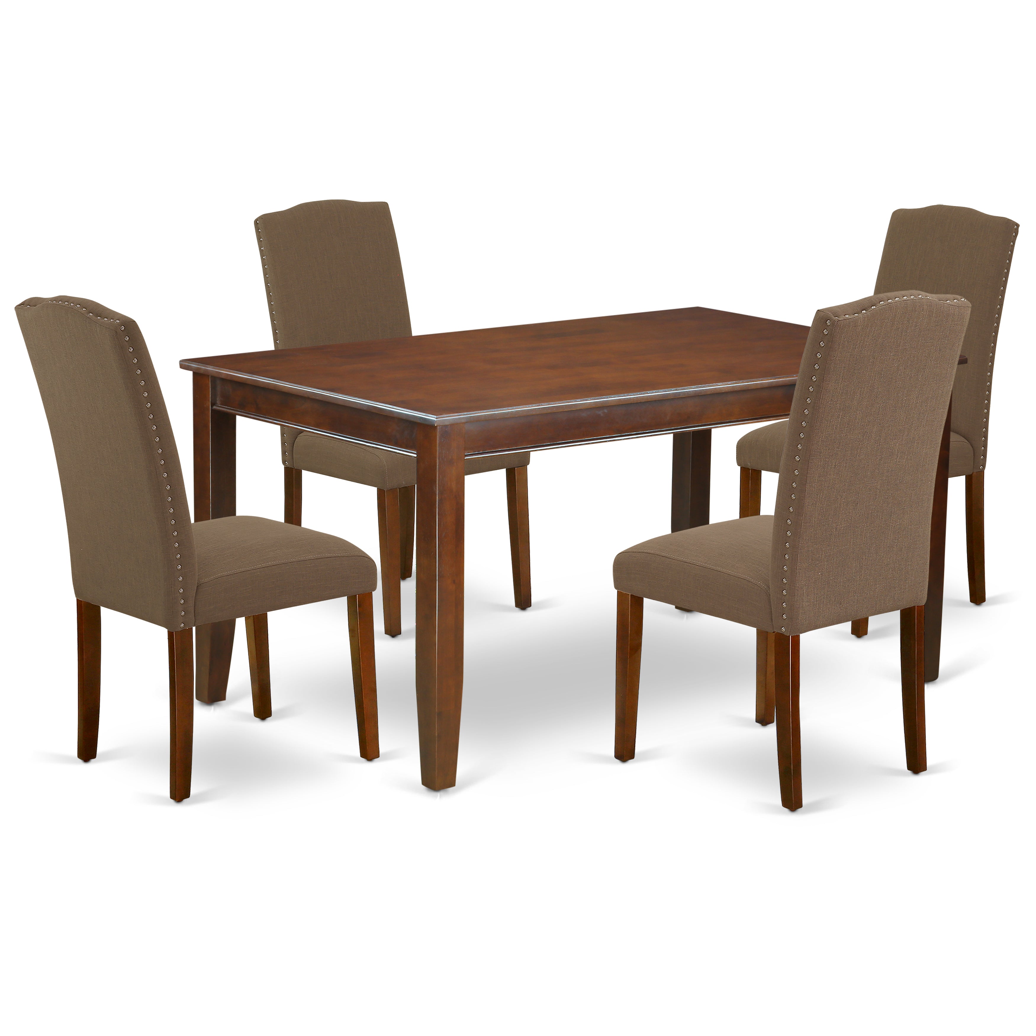 DUEN5-MAH-18 5Pc Rectangle 60 Inch Dining Table And Four Parson Chair With Mahogany Leg And Linen Fabric Dark Coffee