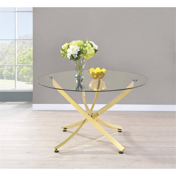 Coaster Chanel Round Dining Table Brass And Clear