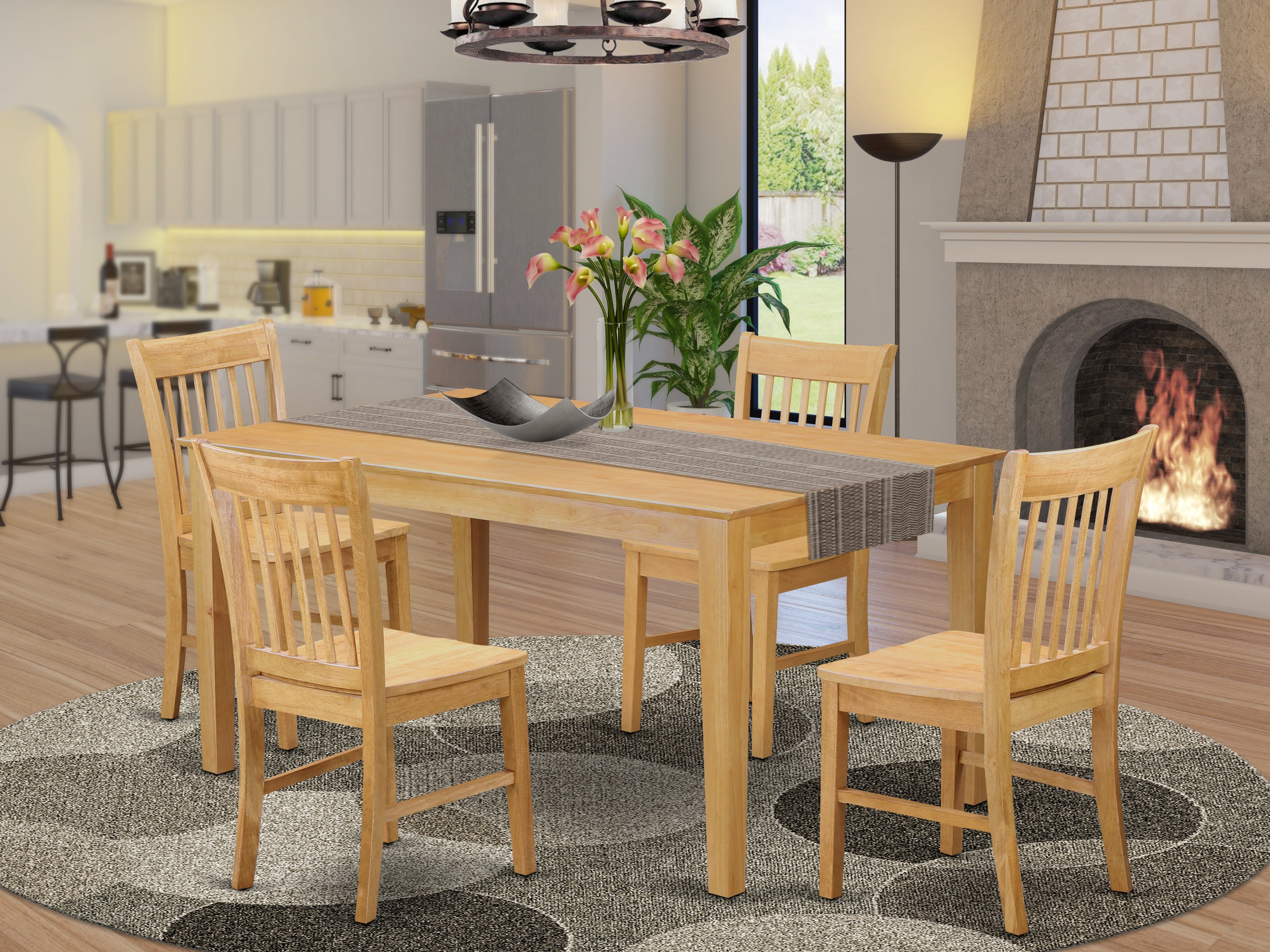 CANO5-OAK-W 5 Pc Dining room for 4 set-- Dining Table and 4 Chairs