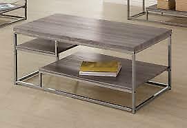 Industrial Style Wood And Metal Coffee Table Weathered Grey Nickel 703728