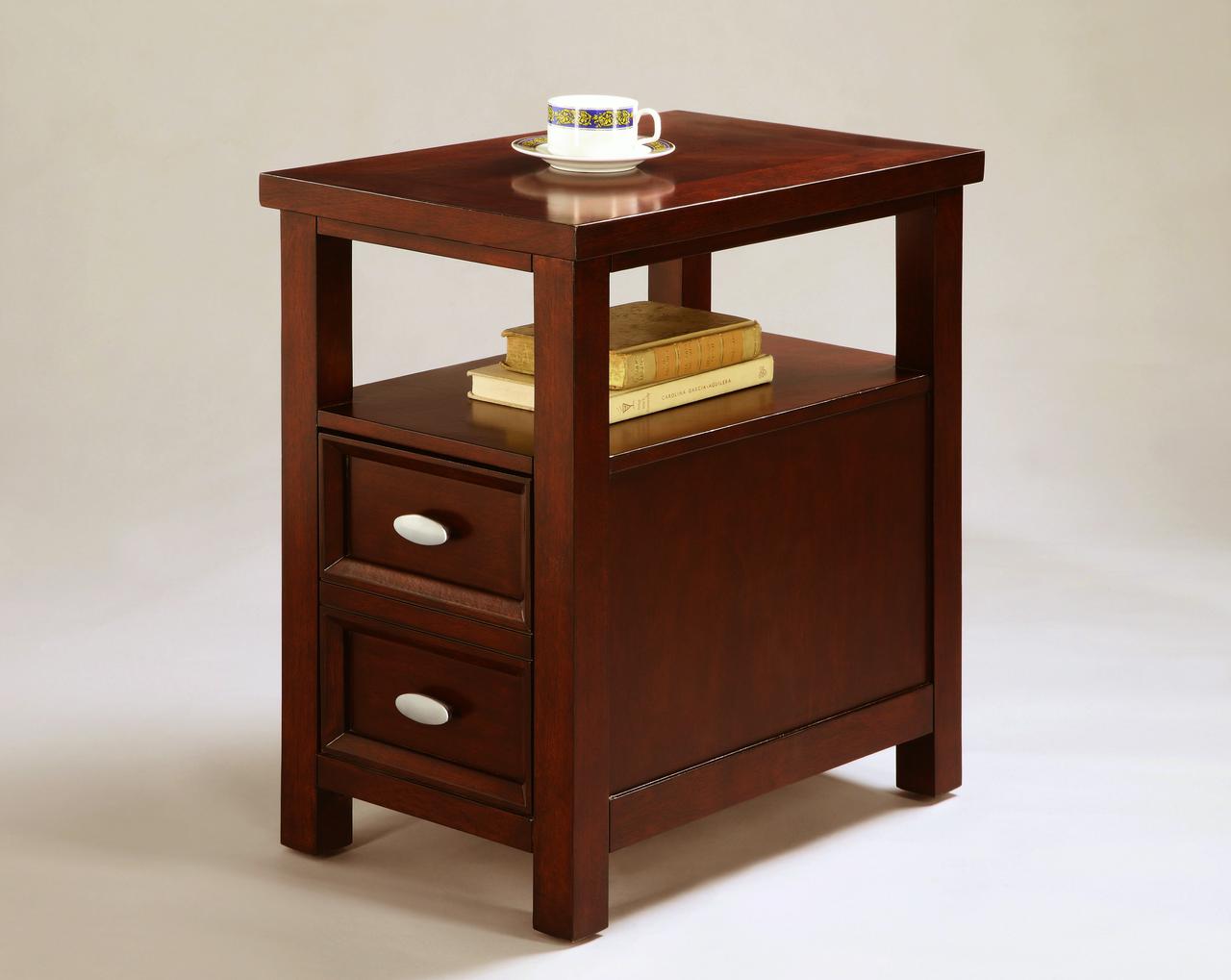 Crown Mark Dempsey Chairside Table, rectangular brown MDF and wood veneer